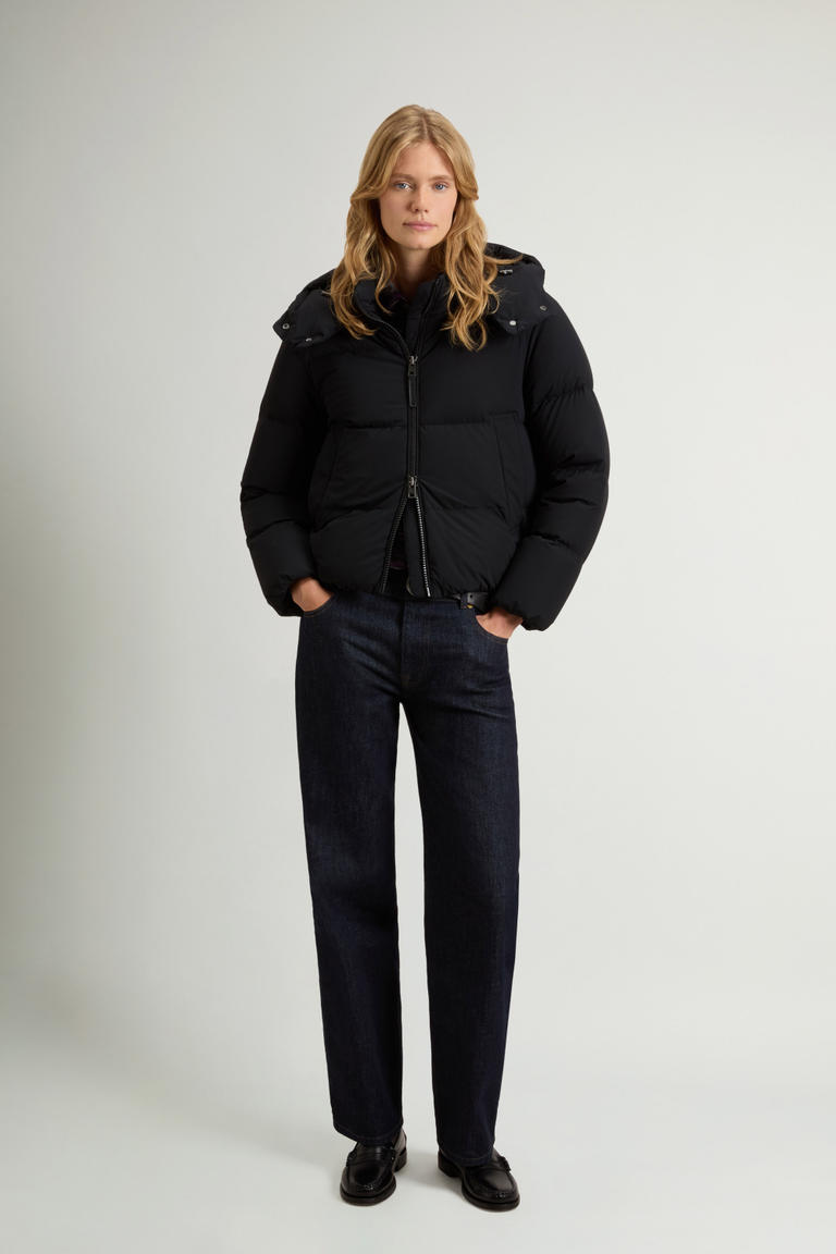 Madison Down Jacket in Stretch Nylon with Removable Hood Black photo 1 | Woolrich