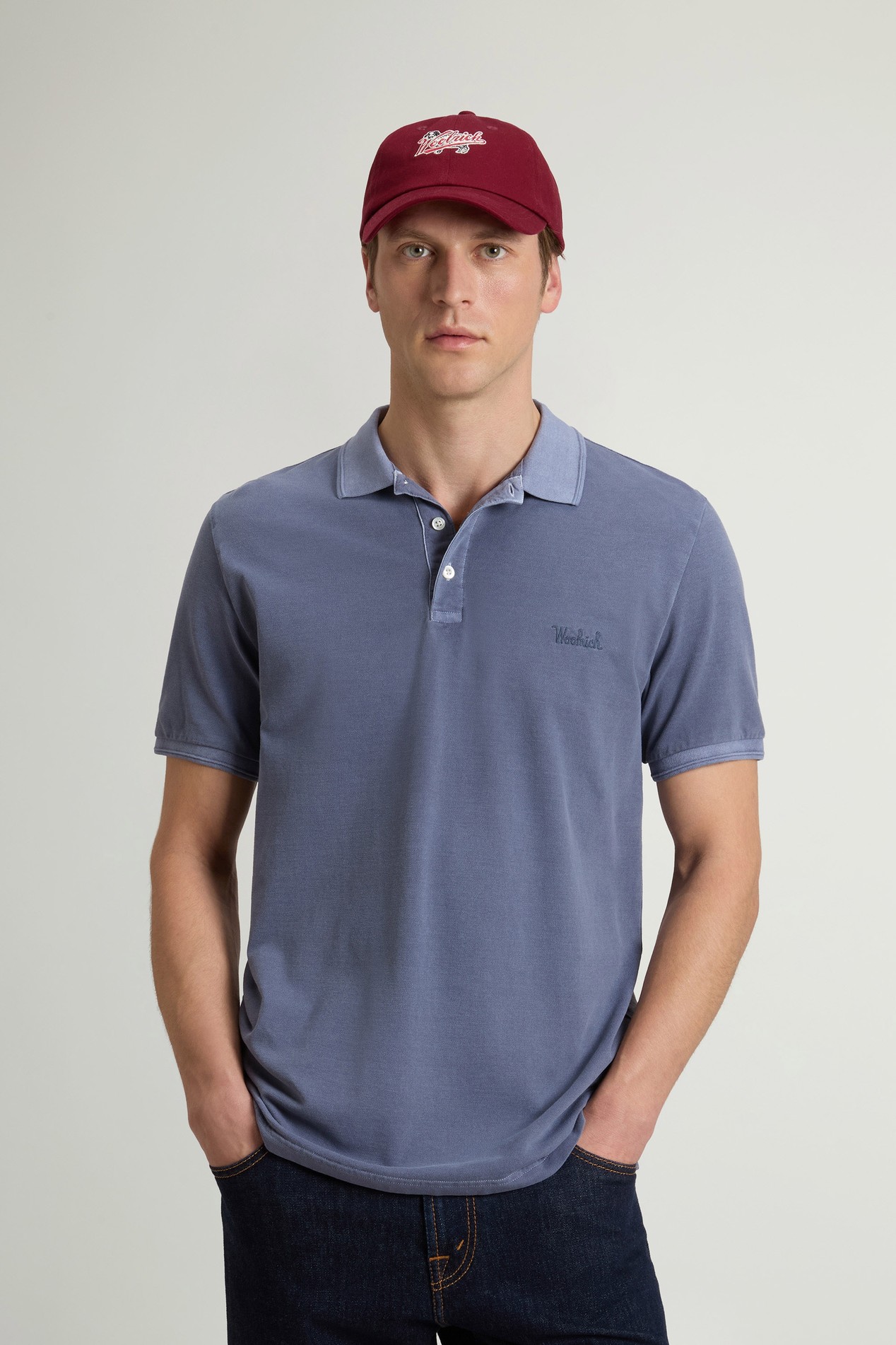 Garment-Dyed Mackinack Polo in Stretch Cotton Piquet Blue photo 1 | Woolrich