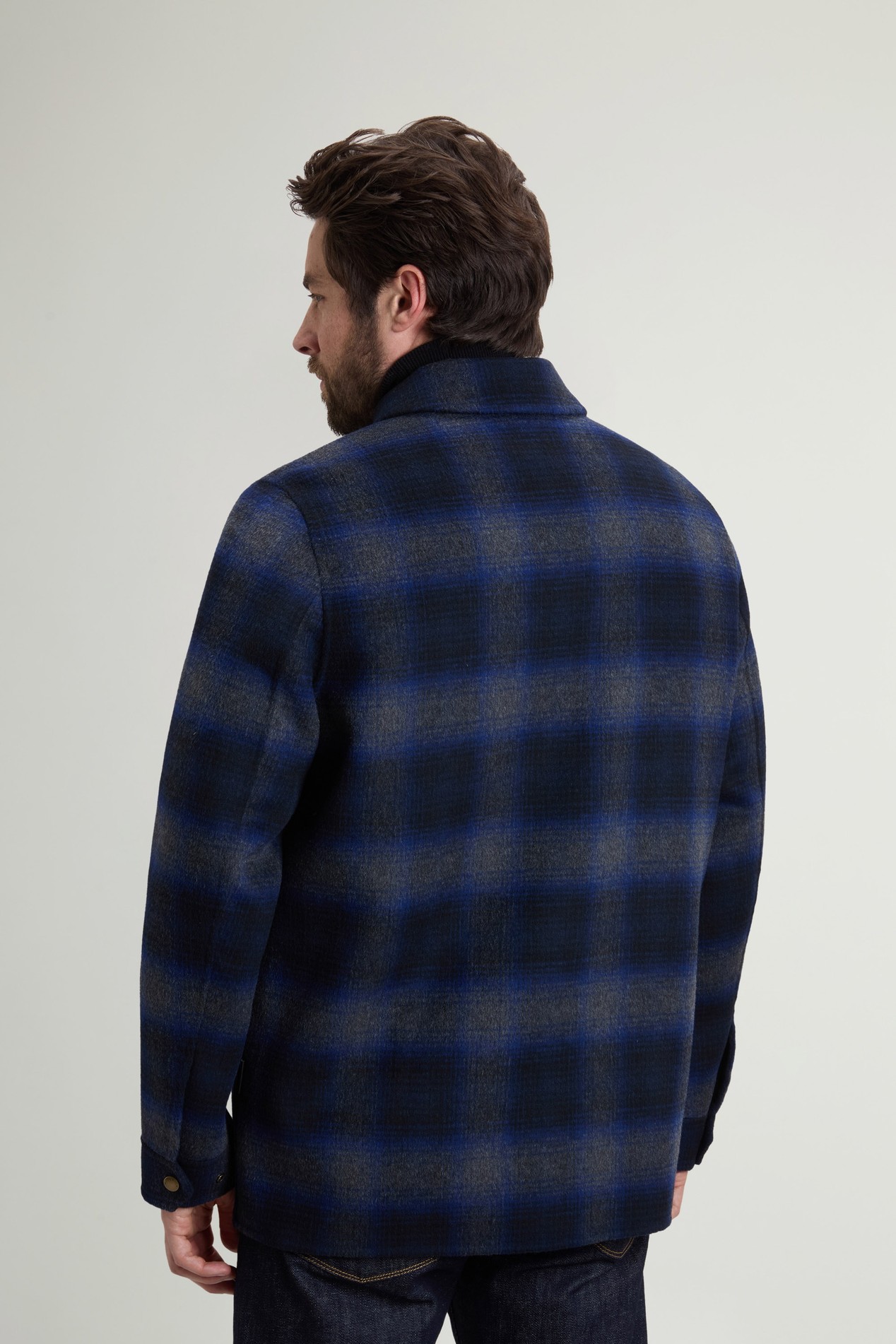 Checked Overshirt in Wool Blend Blue photo 3 | Woolrich