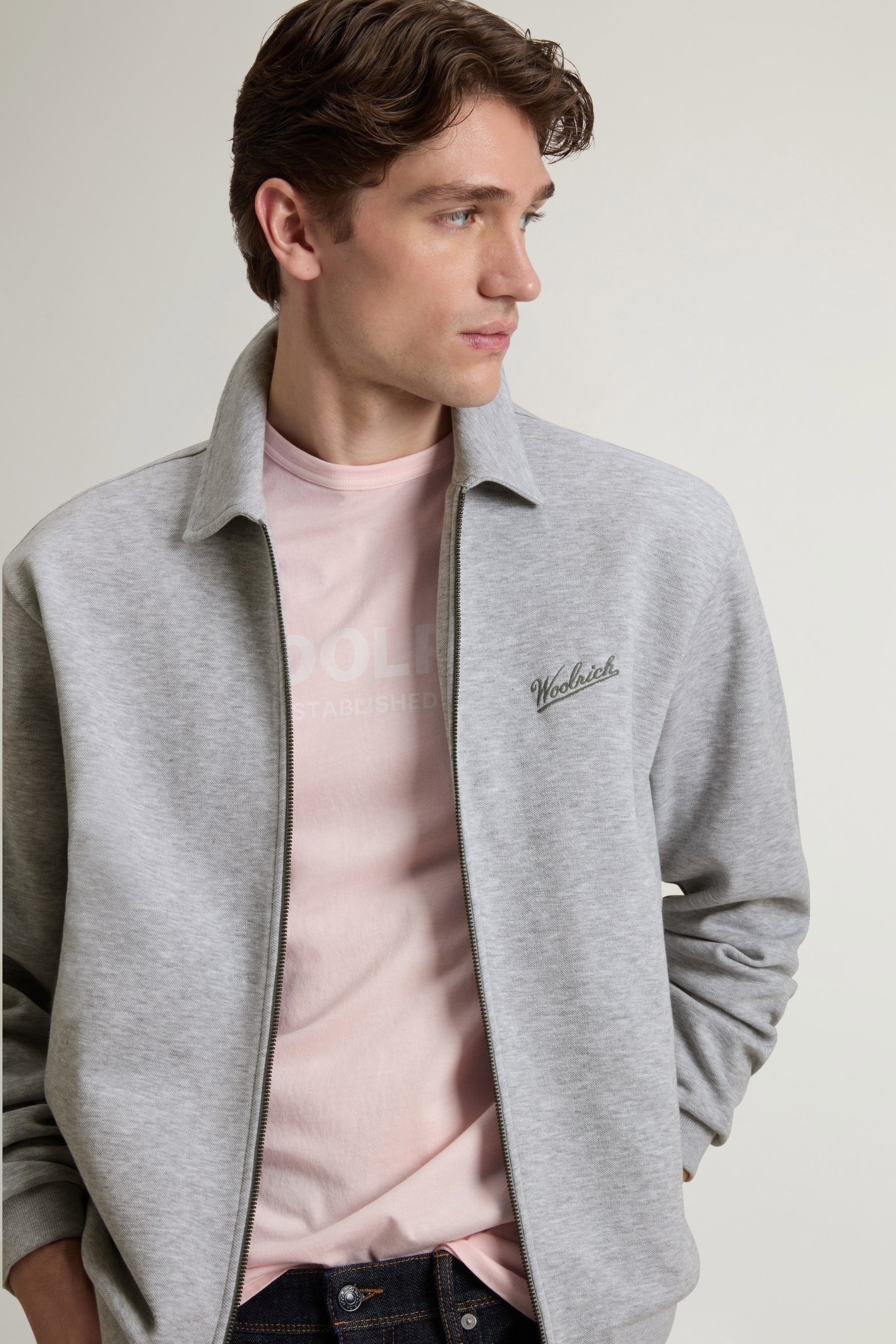 MELANGE PIQUET FULL-ZIP Gray photo 4 | Woolrich