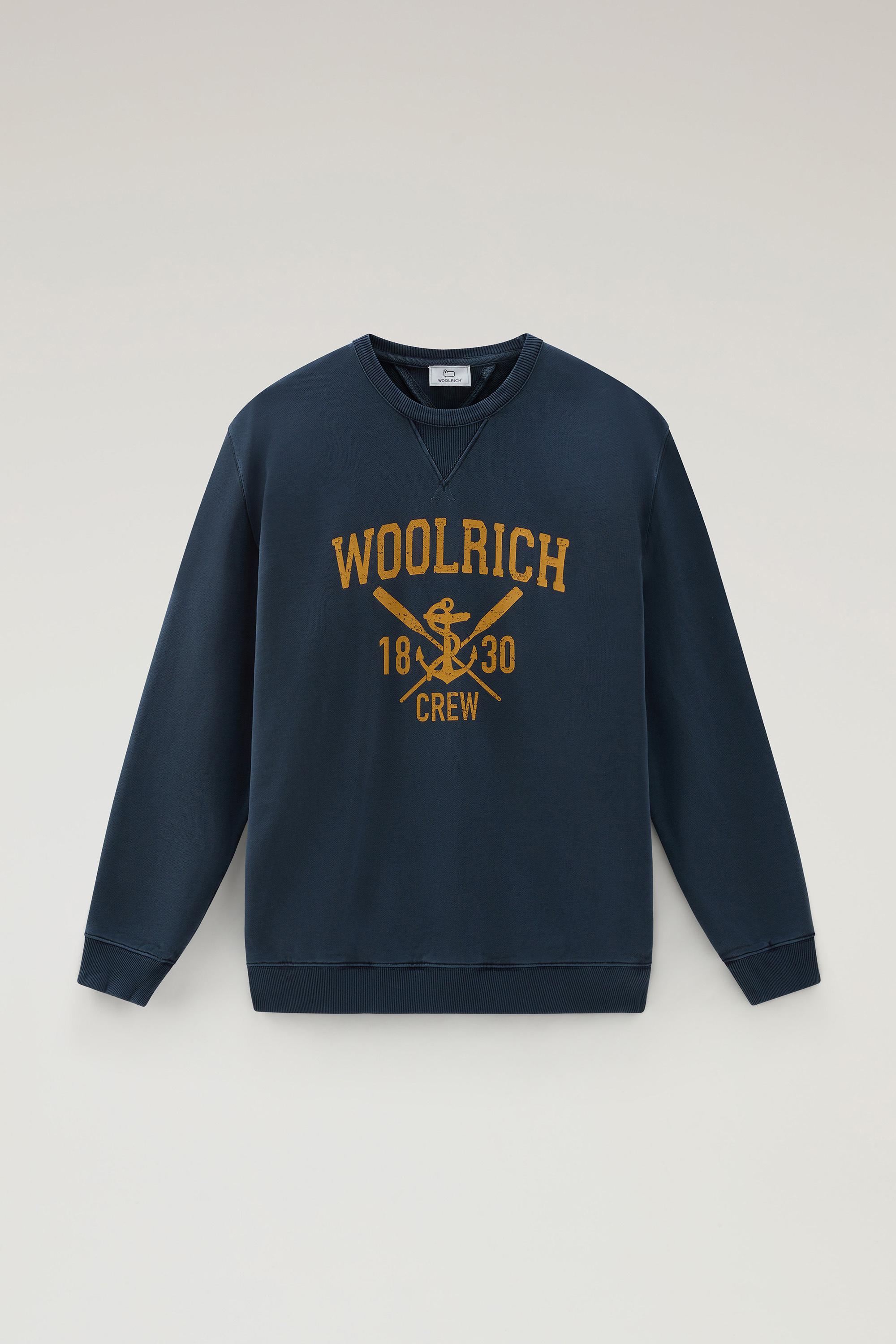 Garment-Dyed Crewneck Sweatshirt with Graphic Print Blue photo 1 | Woolrich