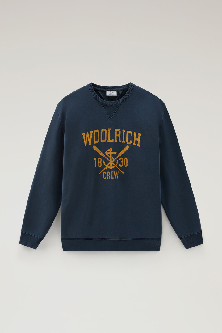 Pure Cotton Crewneck Sweatshirt with Graphic Print Blue photo 1 | Woolrich