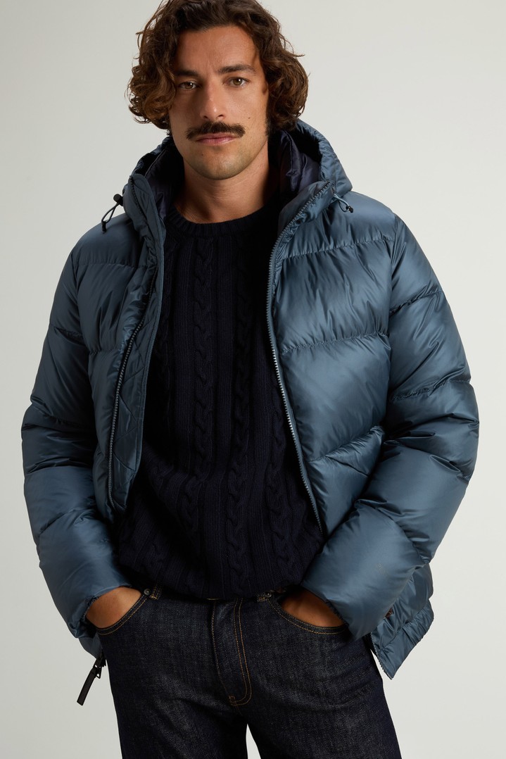 Quilted down jacket in recycled Pertex® Quantum fabric with hood Blue photo 4 | Woolrich