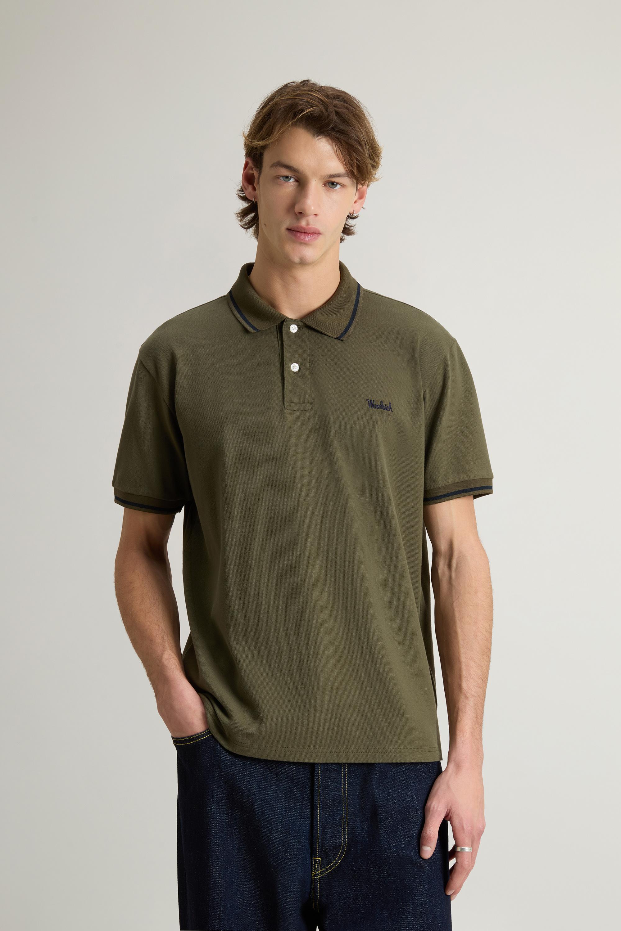 Monterey Polo Shirt in Stretch Cotton Piquet with Striped Edges Green photo 1 | Woolrich