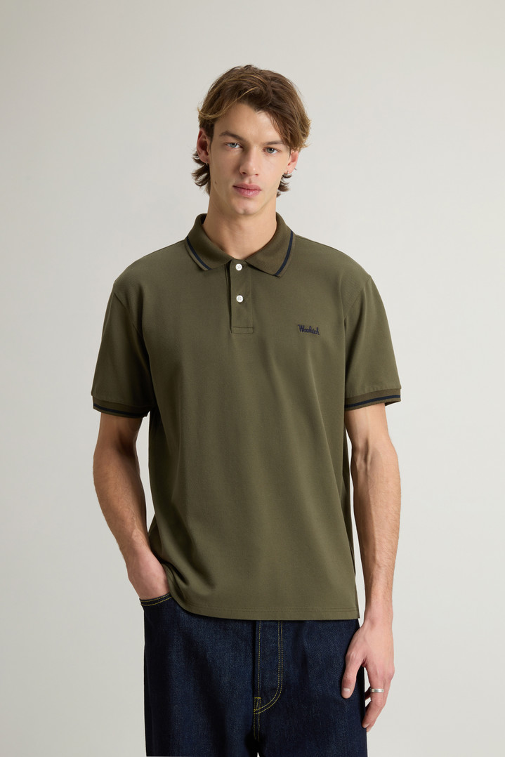 Monterey Polo Shirt in Stretch Cotton Piquet with Striped Edges Green photo 1 | Woolrich