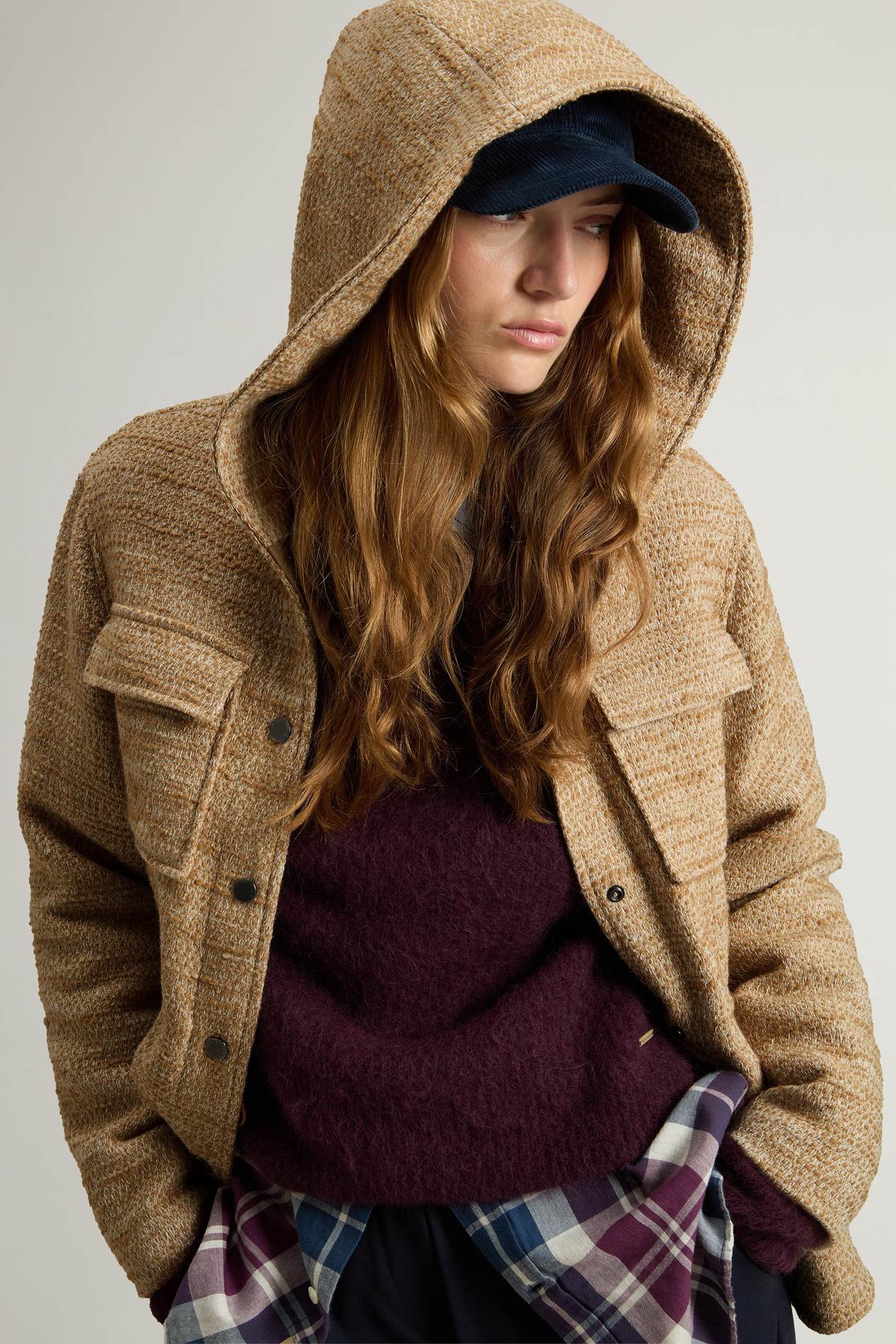 Overshirt with Hood in Italian Wool Blend Beige photo 4 | Woolrich