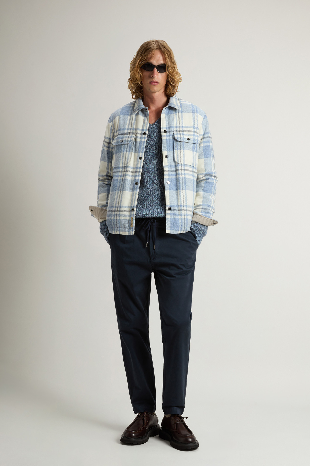 Alaskan Check Overshirt in Recycled Italian Wool Blend Blue photo 2 | Woolrich
