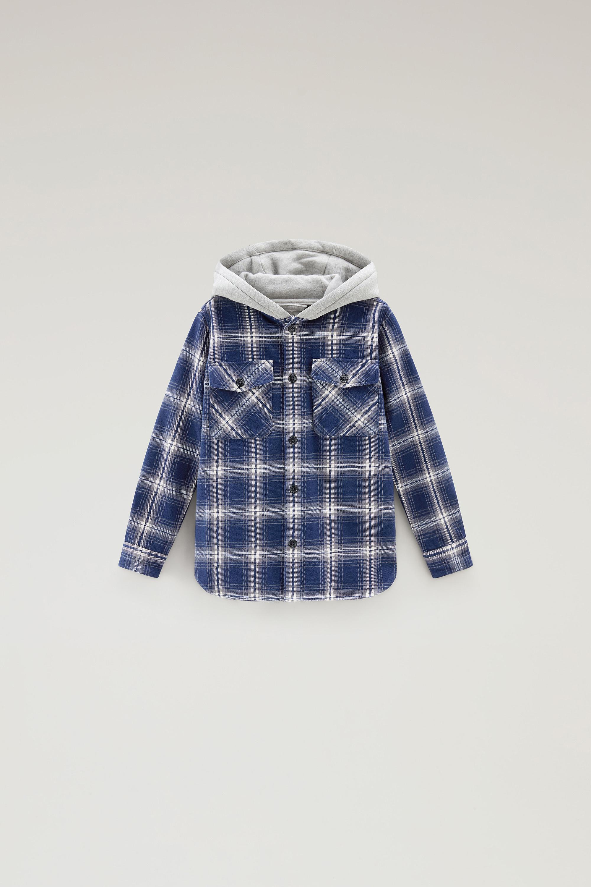 Boys' Hooded Check Overshirt in Heavy Flannel Blue photo 1 | Woolrich