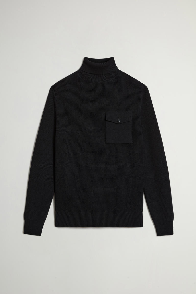 Pullover im Rippstrick aus reiner Merino-Schurwolle mit hohem Kragen Schwarz photo 1 | Woolrich