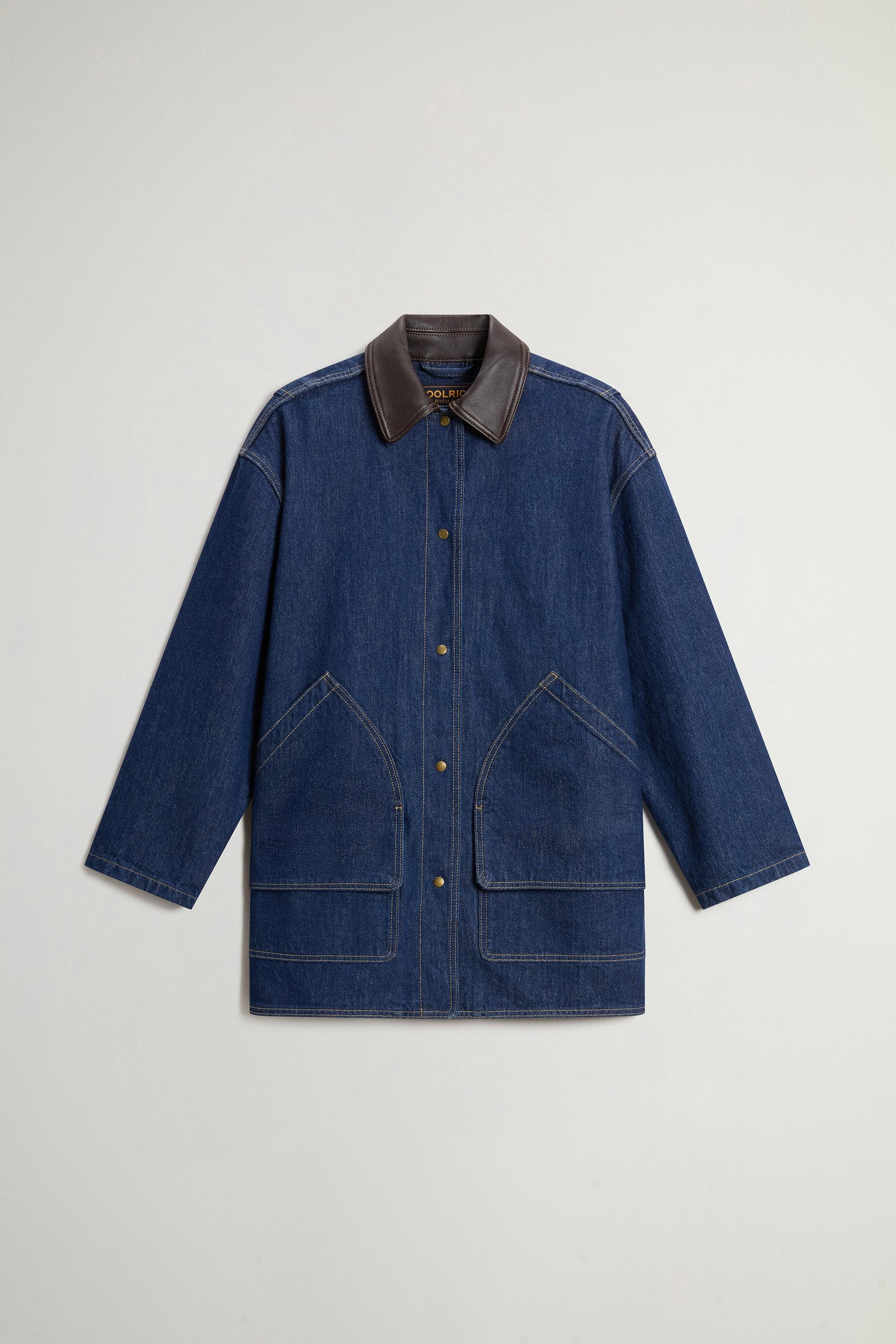 Jacket in Pure Cotton Denim with Leather Collar Blue photo 5 | Woolrich