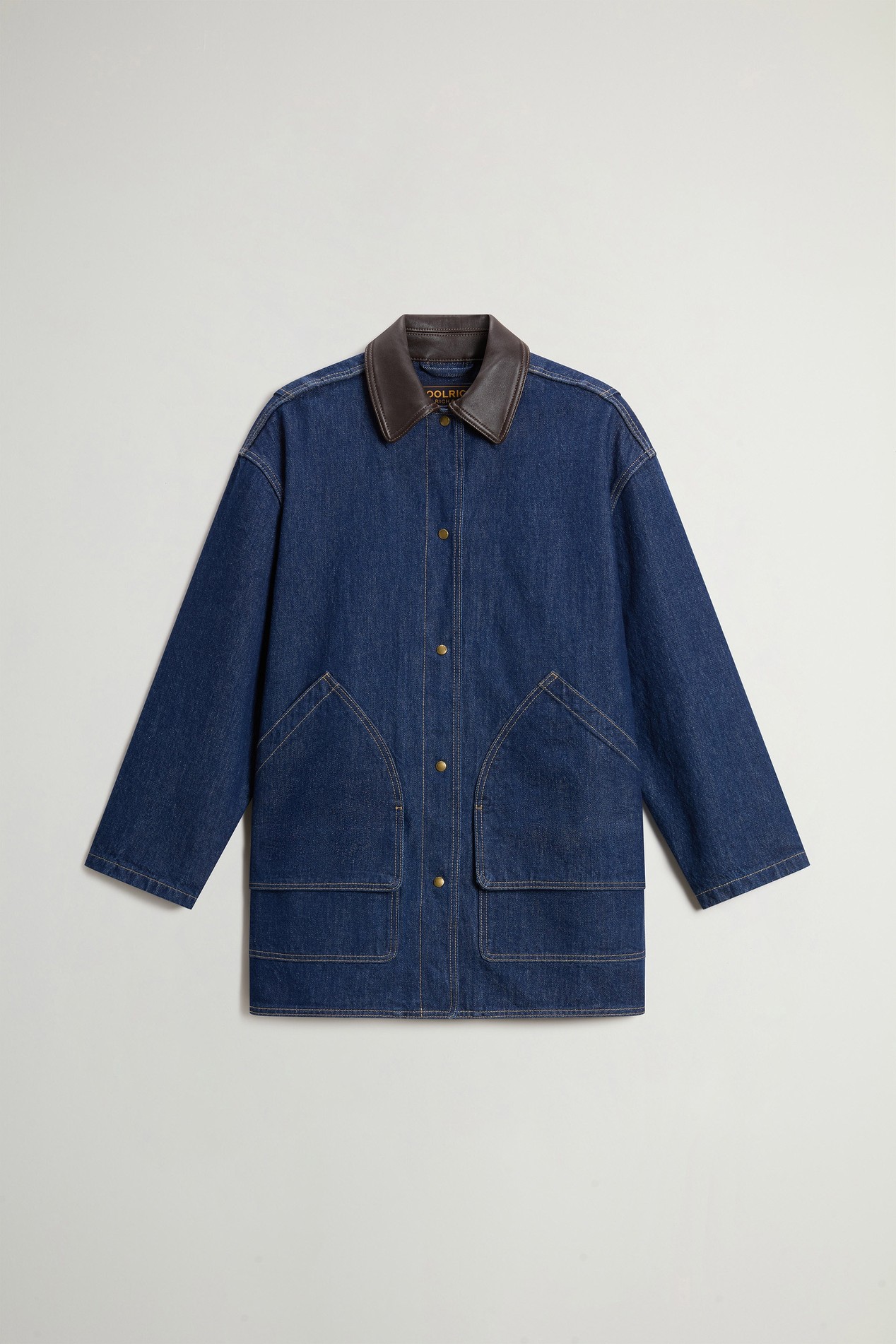 Jacket in Pure Cotton Denim with Leather Collar Blue photo 5 | Woolrich