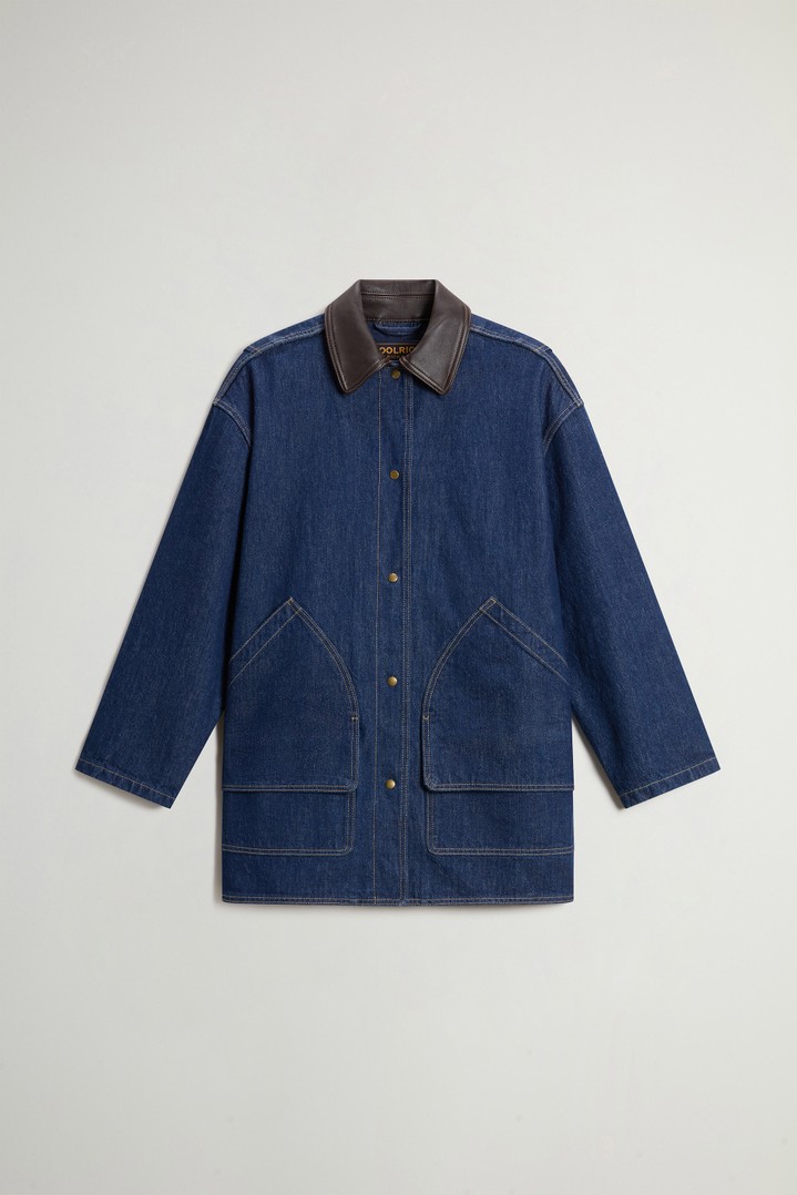Jacket in Pure Cotton Denim with Leather Collar Blue photo 5 | Woolrich