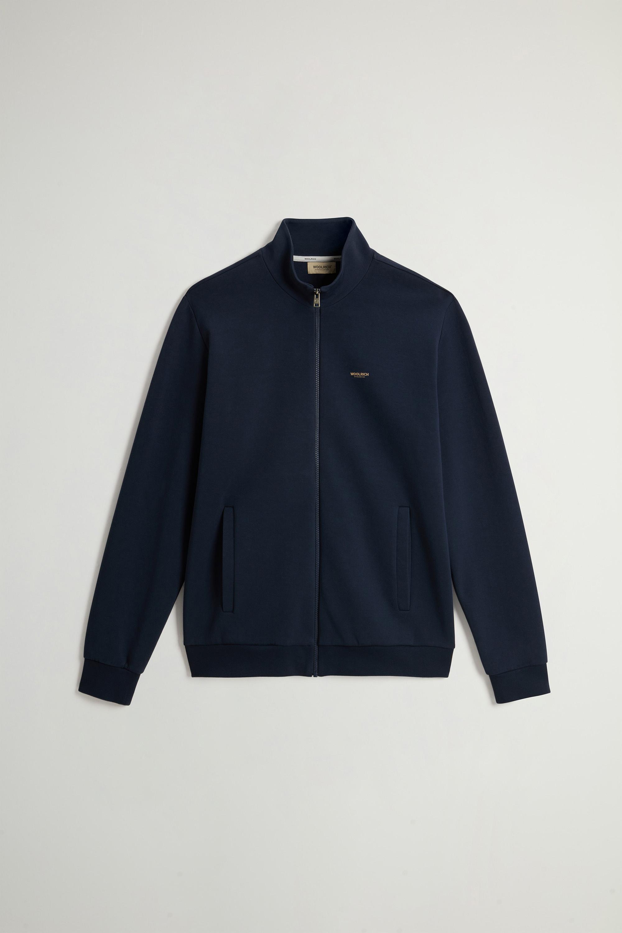 Full-Zip High Neck Sweatshirt in Cotton-Blend Interlock with Logo Blue photo 5 | Woolrich