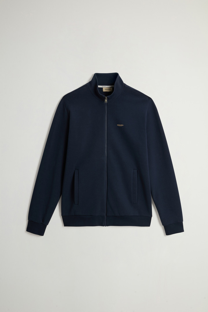 Full-Zip High Neck Sweatshirt in Cotton-Blend Interlock with Logo Blue photo 5 | Woolrich