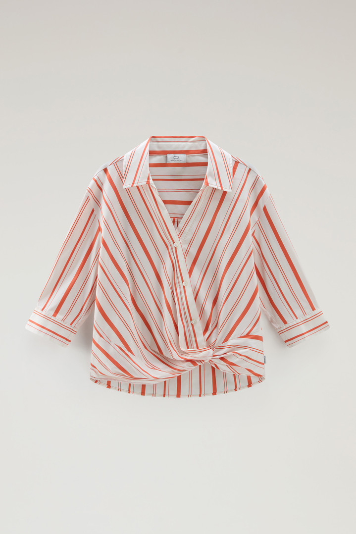 Striped Cotton Fleece Poplin Shirt White photo 1 | Woolrich