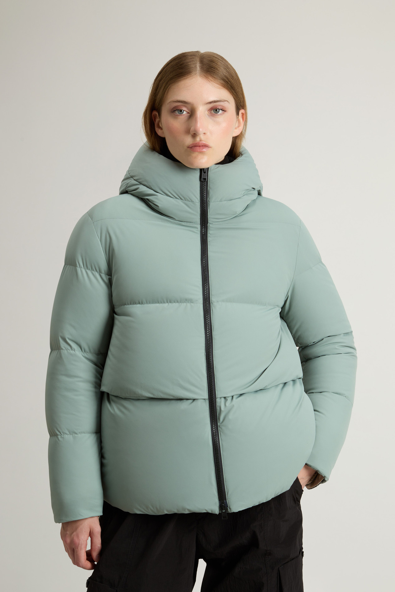 Cloud Down Jacket in Stretch Nylon with Matte Finish Green photo 1 | Woolrich