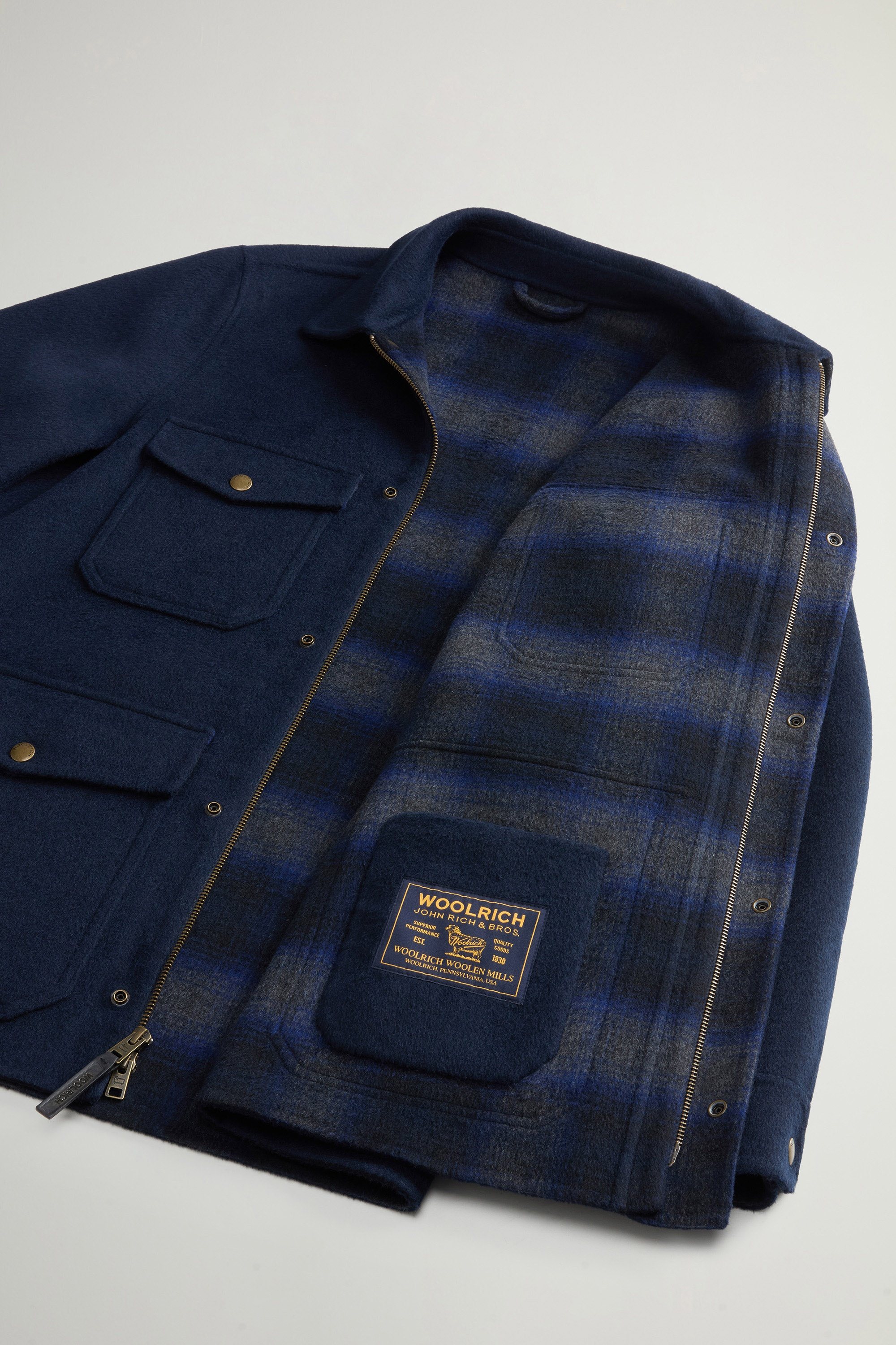 Checked Overshirt in Wool Blend Blue photo 4 | Woolrich