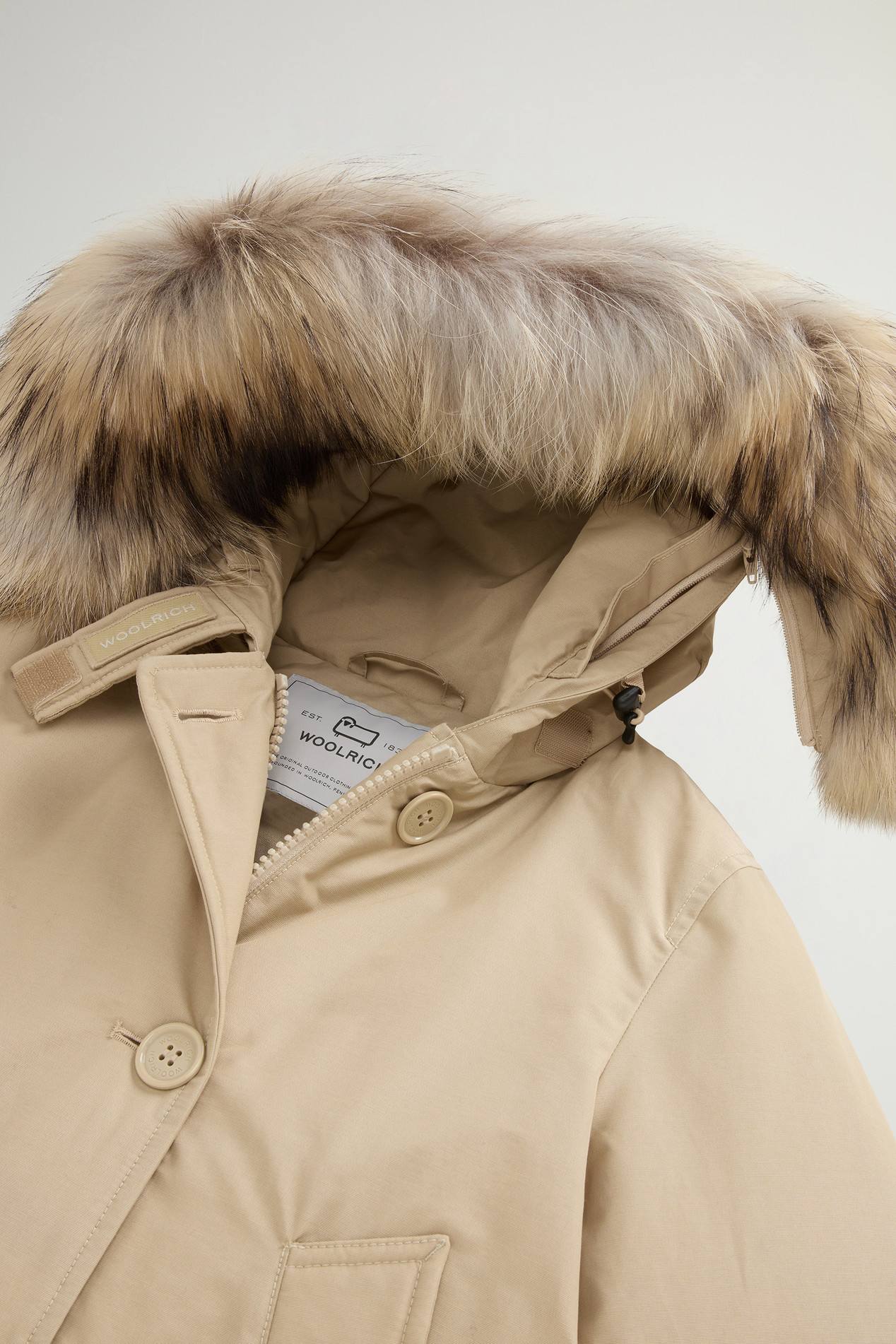Arctic Parka in Ramar Cloth with Four Pockets and Detachable Fur Beige photo 6 | Woolrich