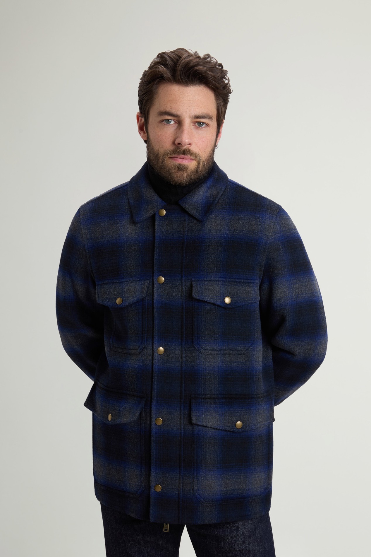 Checked Overshirt in Wool Blend Blue photo 1 | Woolrich
