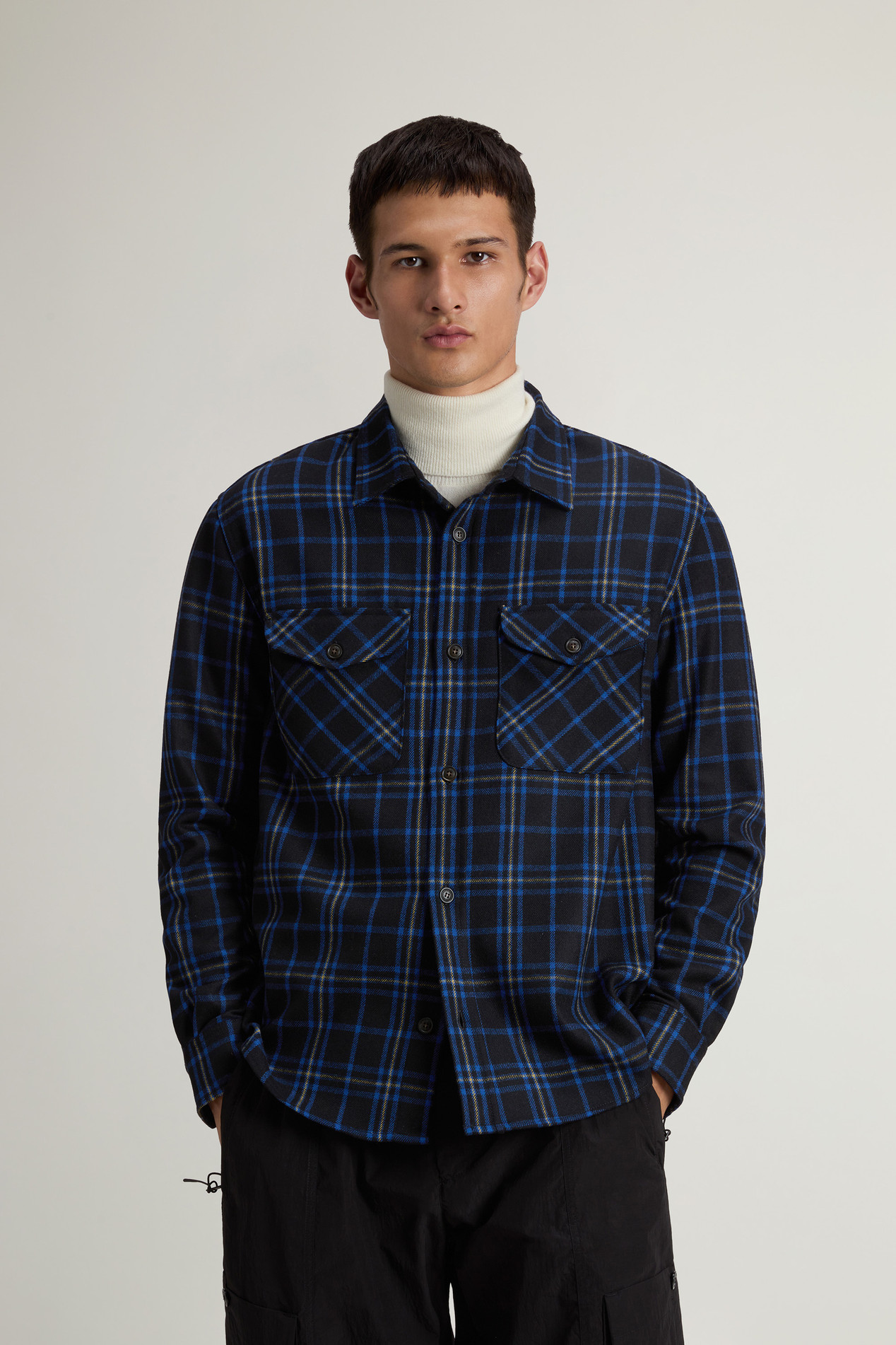 Wool Blend Oxbow Flannel Overshirt - Made in USA Blue photo 1 | Woolrich
