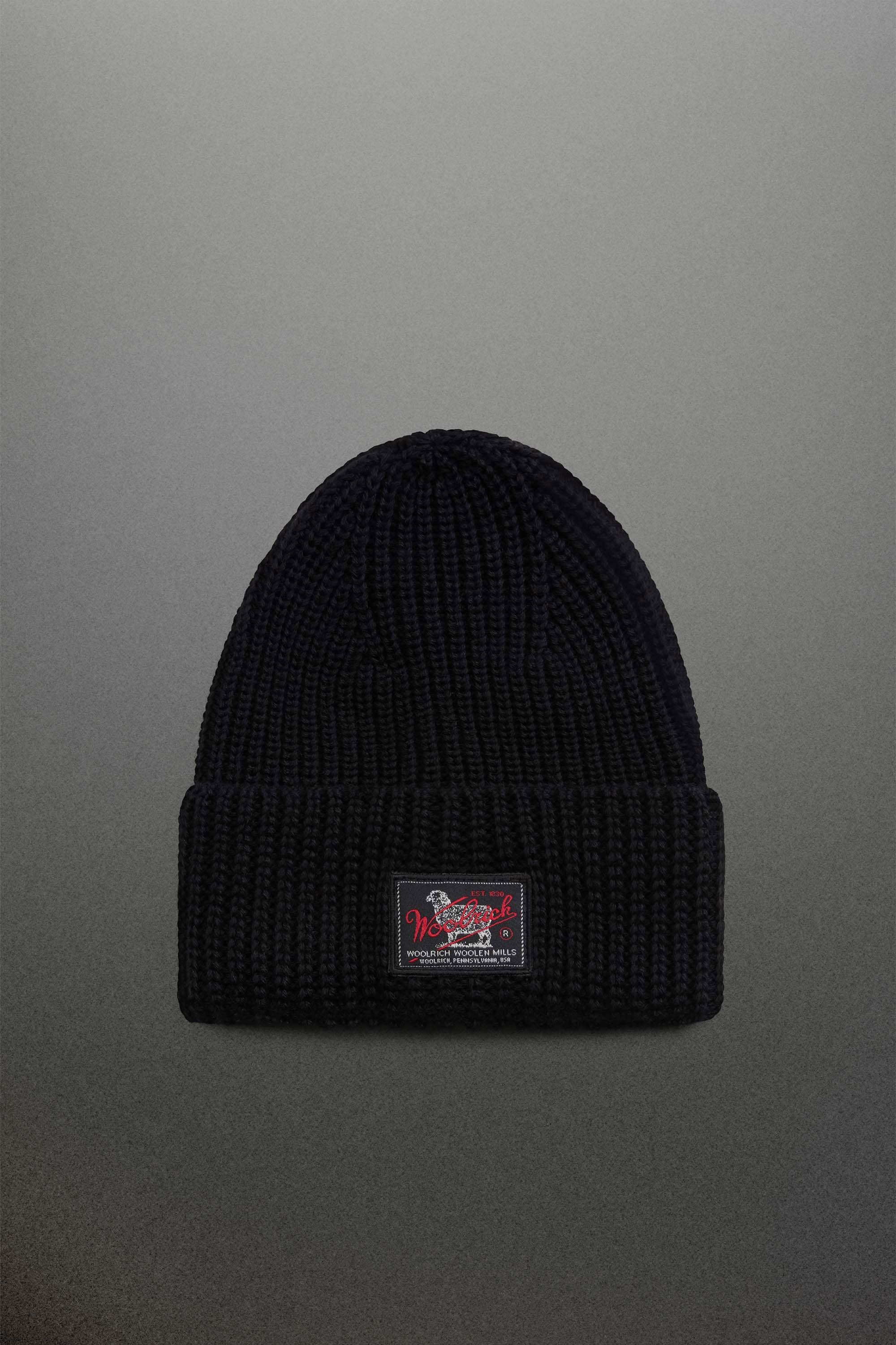 Ribbed Wool-Blend Beanie with Patch Black photo 1 | Woolrich