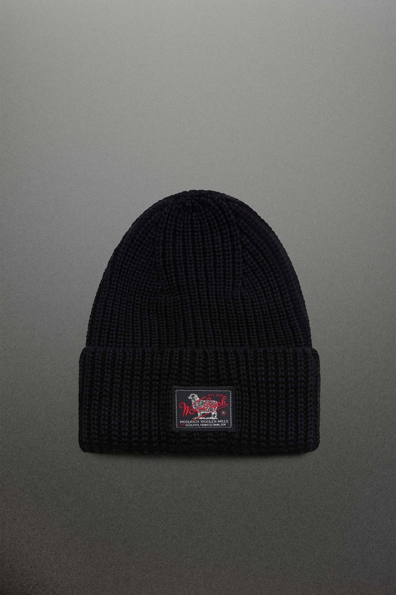 Ribbed Wool-Blend Beanie with Patch Black photo 1 | Woolrich