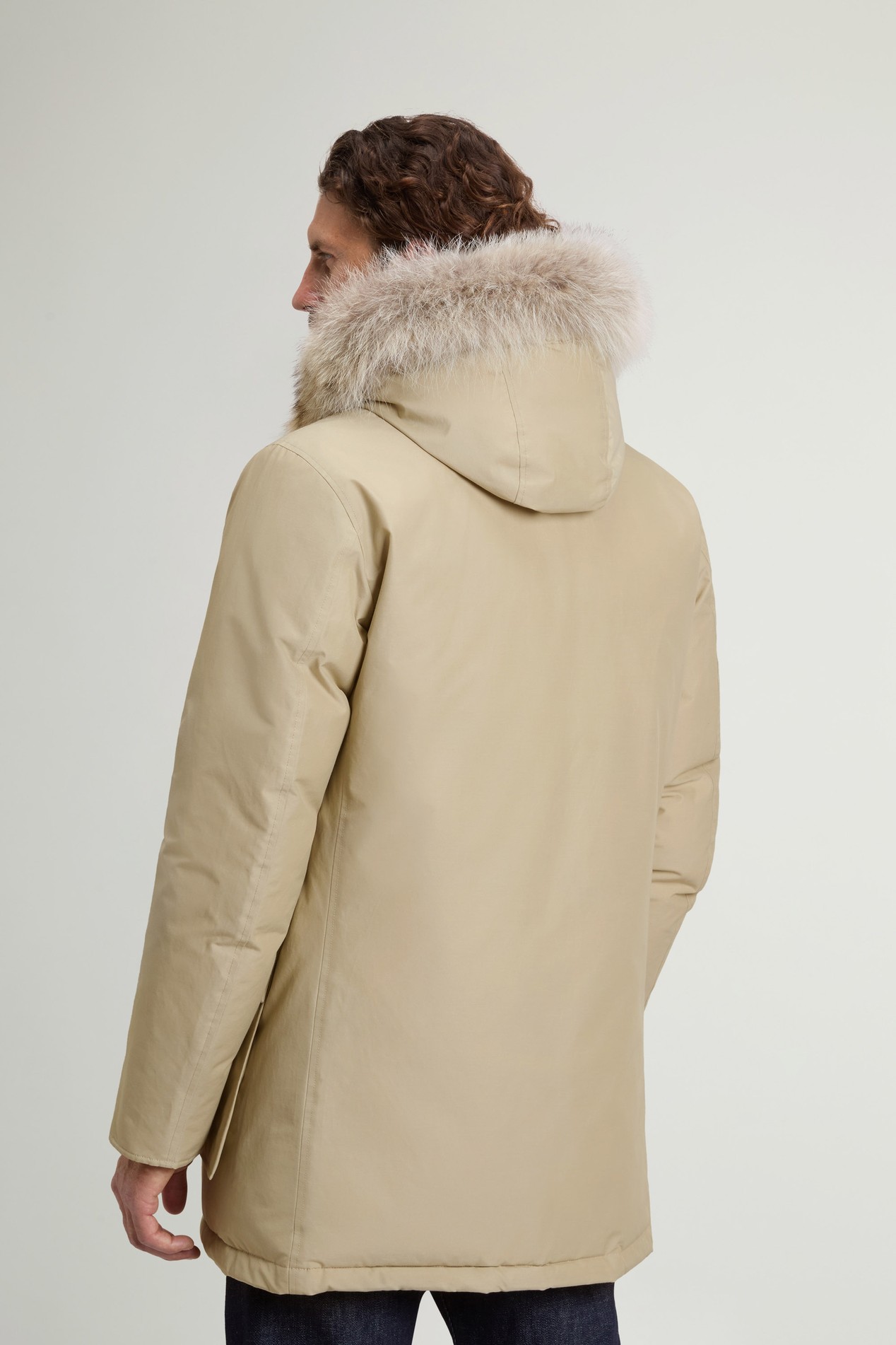 Arctic Parka in Ramar Cloth with Detachable Fur Trim Beige photo 3 | Woolrich