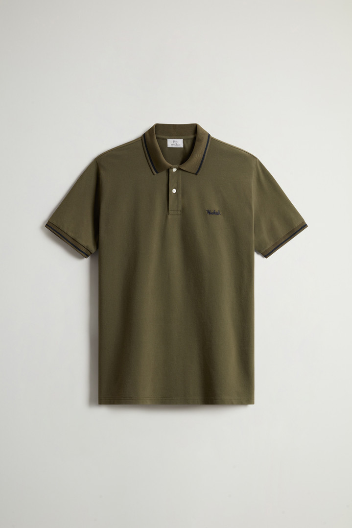 Monterey Polo Shirt in Stretch Cotton Piquet with Striped Edges Green photo 5 | Woolrich