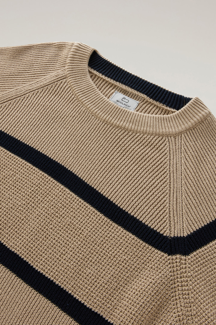 Striped Crewneck Sweater in Pure Cotton Beige photo 2 | Woolrich