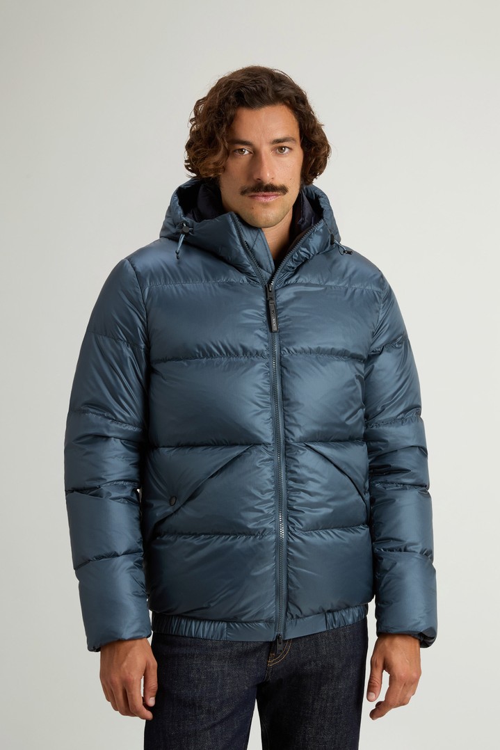 Quilted down jacket in recycled Pertex® Quantum fabric with hood Blue photo 1 | Woolrich