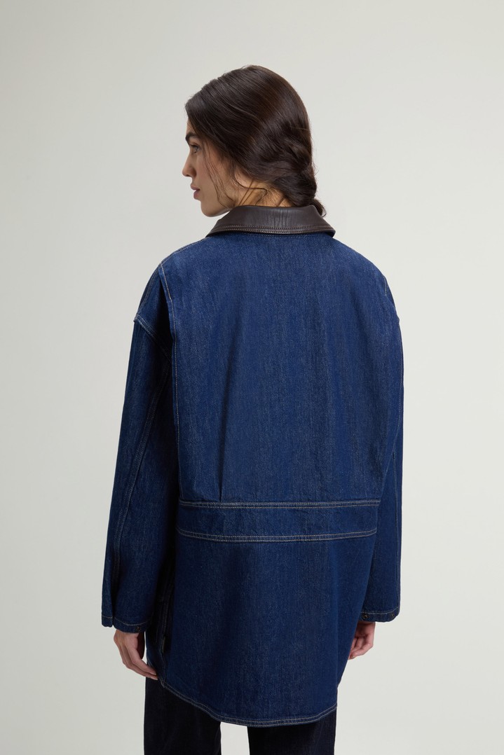 Jacket in Pure Cotton Denim with Leather Collar Blue photo 3 | Woolrich