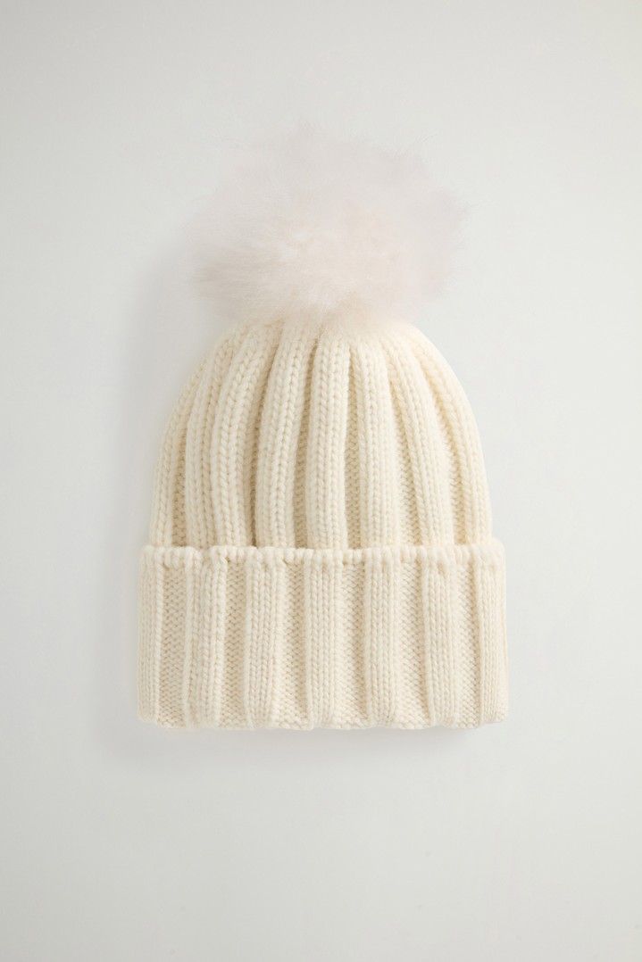 Girls’ Beanie in Pure Virgin Wool with Removable Pompon White photo 6 | Woolrich