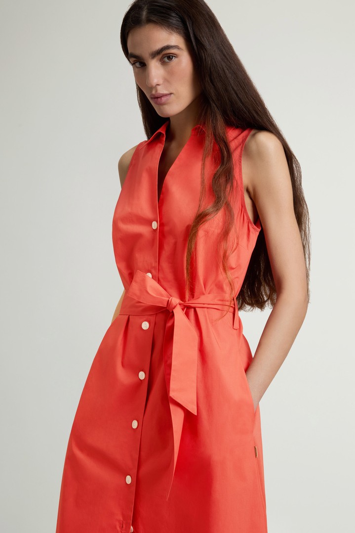 Shirt Dress in Pure Cotton Poplin with Belt Red photo 4 | Woolrich