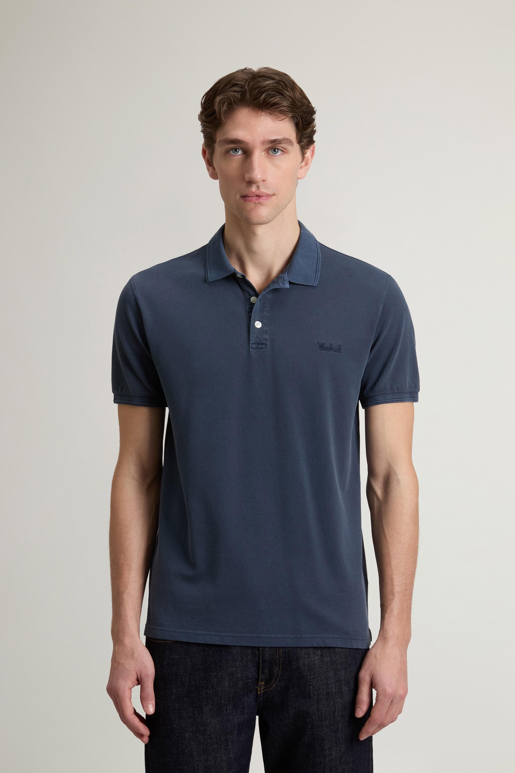 Garment-Dyed Mackinack Polo Shirt in Stretch Cotton Pique Blue photo 1 | Woolrich