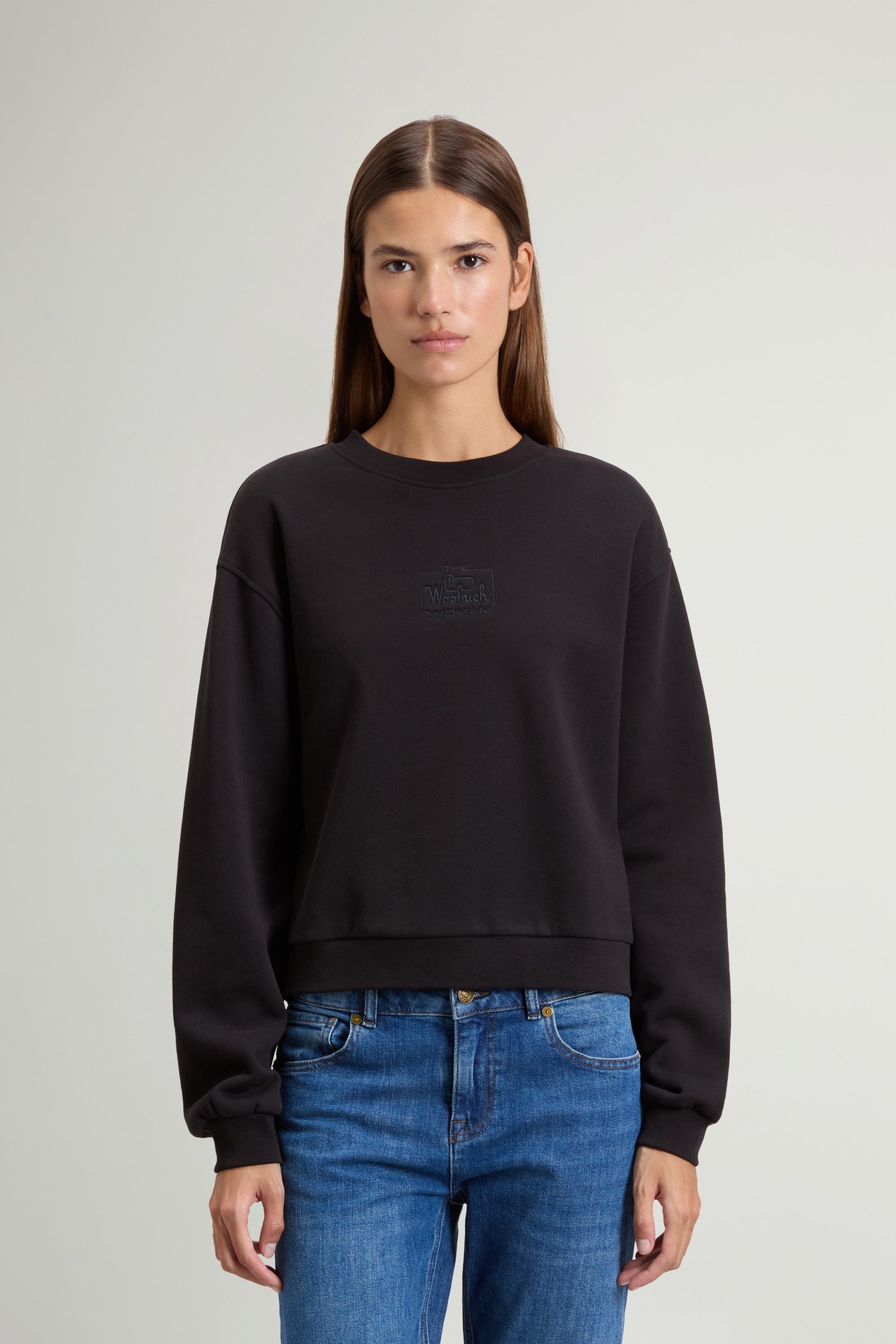 Crewneck Sweatshirt in Pure Cotton Black photo 1 | Woolrich