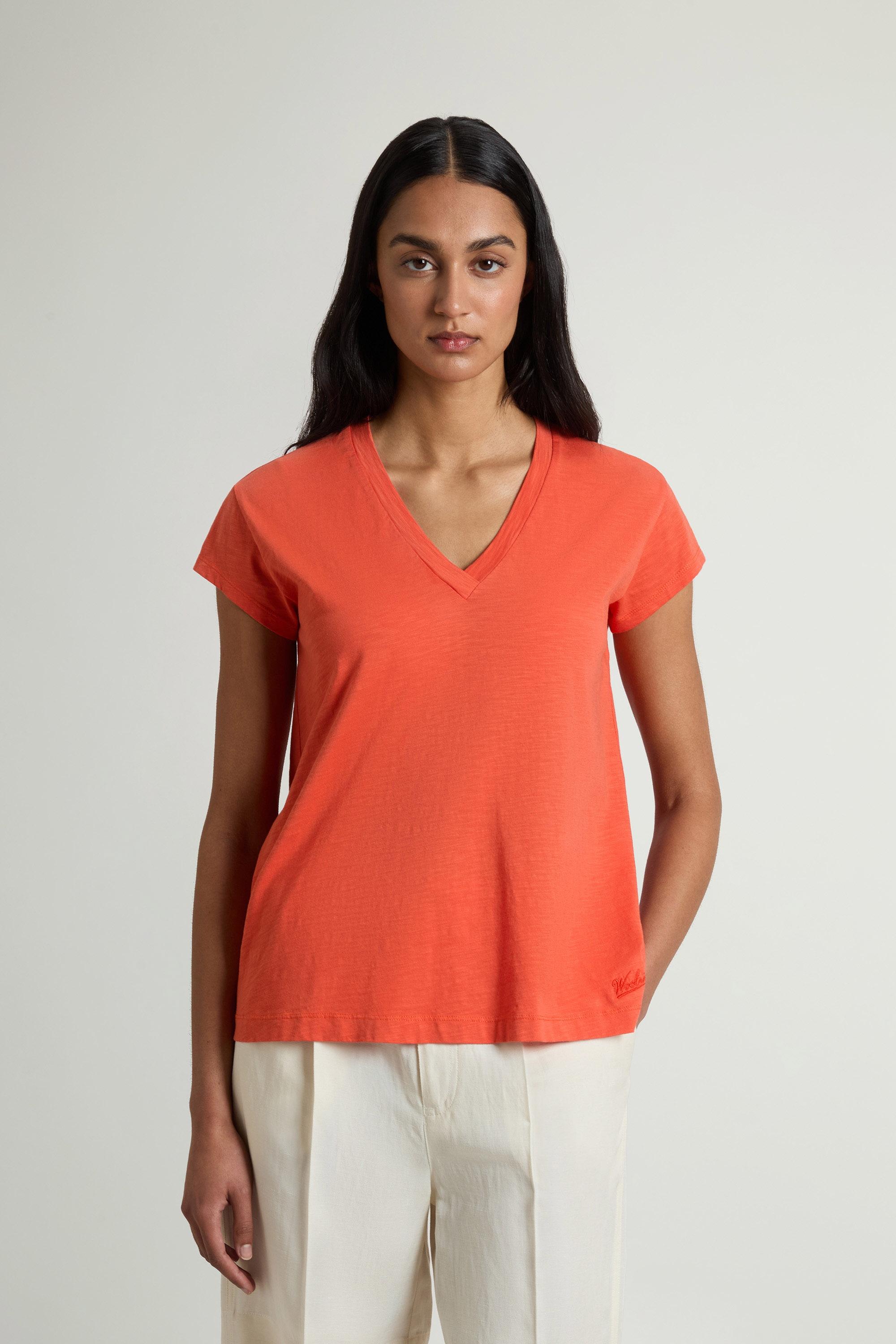 V-Neck T-Shirt in Pure Cotton Slub Fabric Red photo 1 | Woolrich