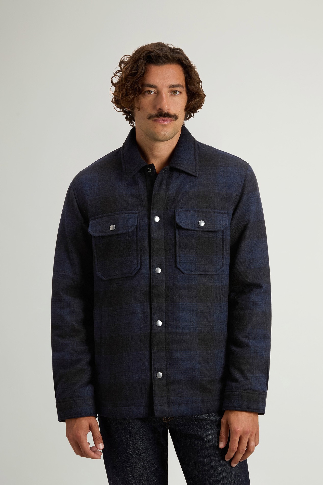 Padded Alaskan Check Overshirt in Recycled Italian Wool Blend Blue photo 1 | Woolrich