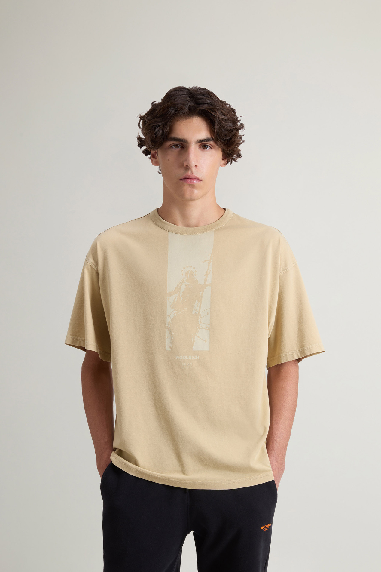 Teen Boys’ Garment-Dyed Pure Cotton T-Shirt with Print Beige photo 1 | Woolrich