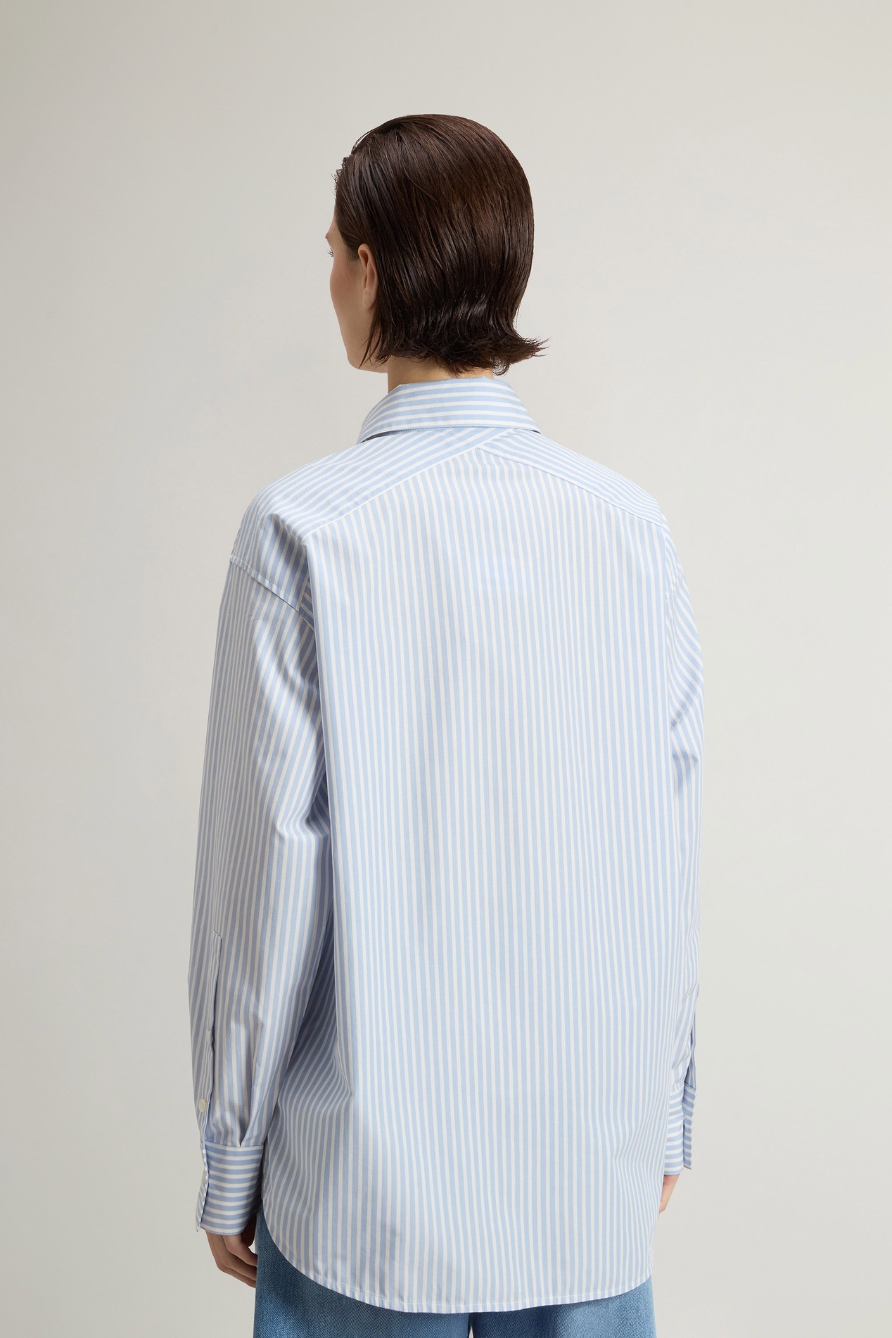 STRIPED COTTON POPLIN BOYFRIEND SHIRT Blue photo 3 | Woolrich