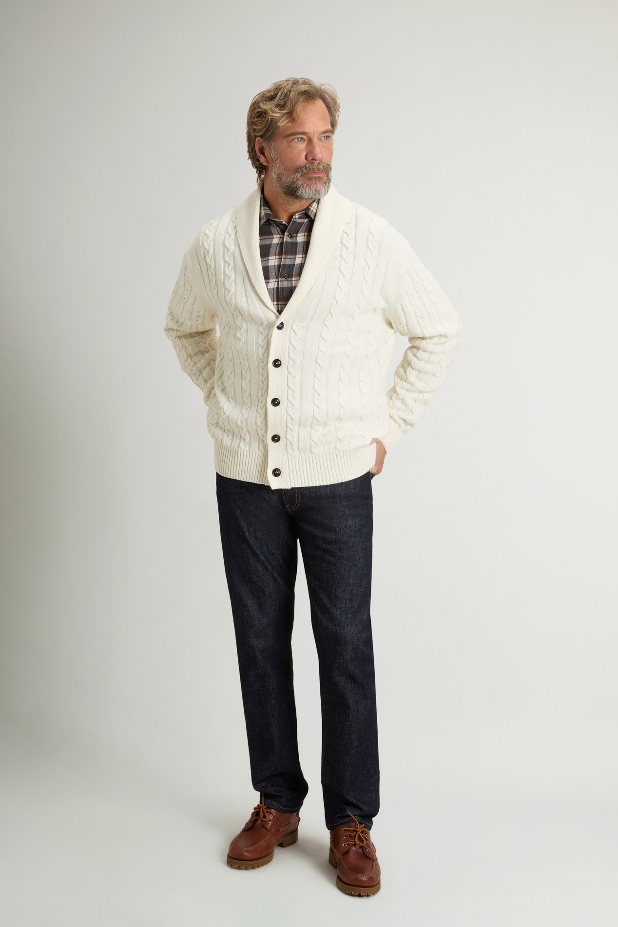 Cardigan in misto lana e cotone a trecce Bianco photo 2 | Woolrich
