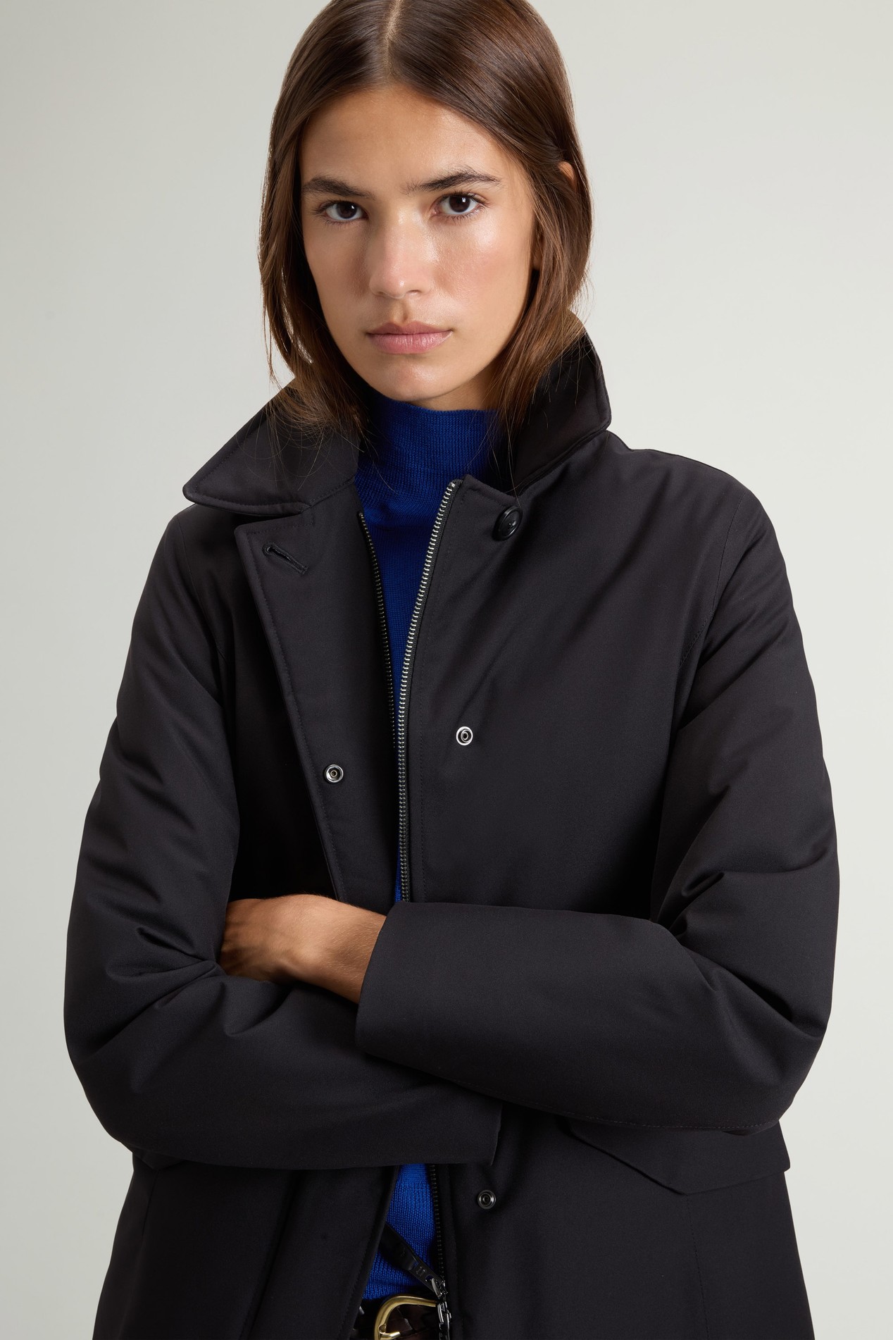 Coat in Light Stretch with Removable Hood Black photo 4 | Woolrich