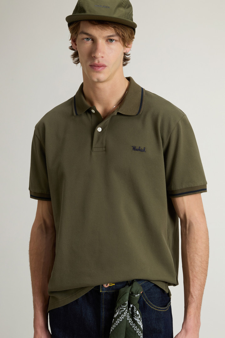 Monterey Polo Shirt in Stretch Cotton Piquet with Striped Edges Green photo 4 | Woolrich