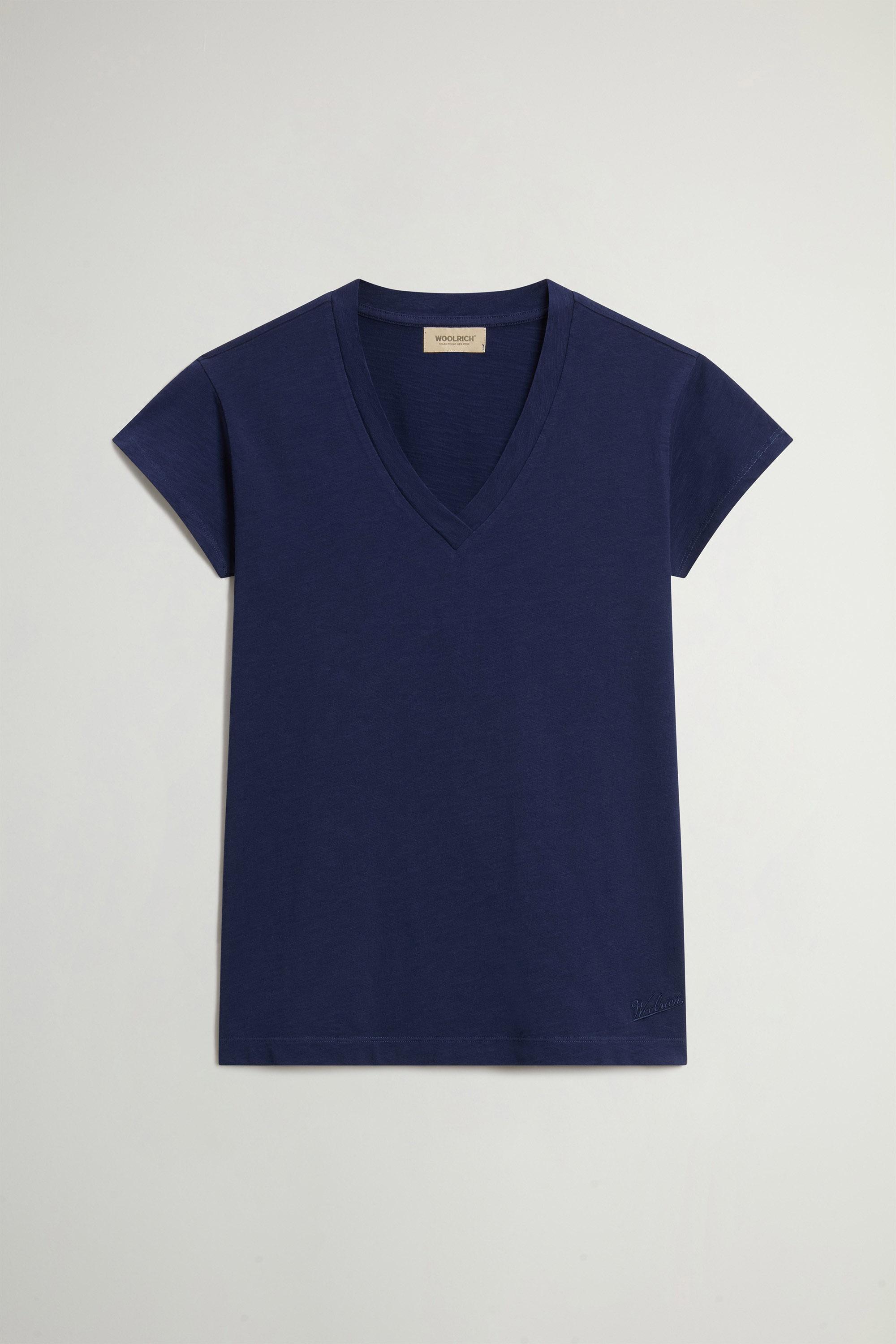 V-Neck T-Shirt in Pure Cotton Slub Fabric Blue photo 1 | Woolrich