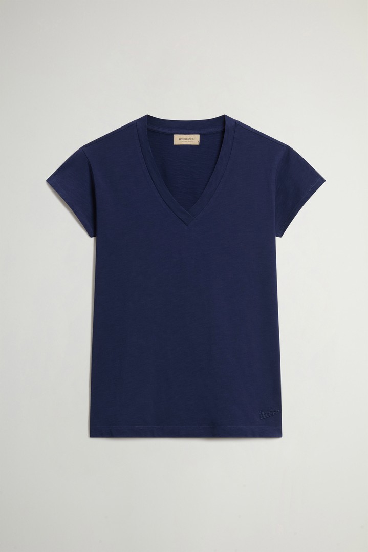 V-Neck T-Shirt in Pure Cotton Slub Fabric Blue photo 1 | Woolrich