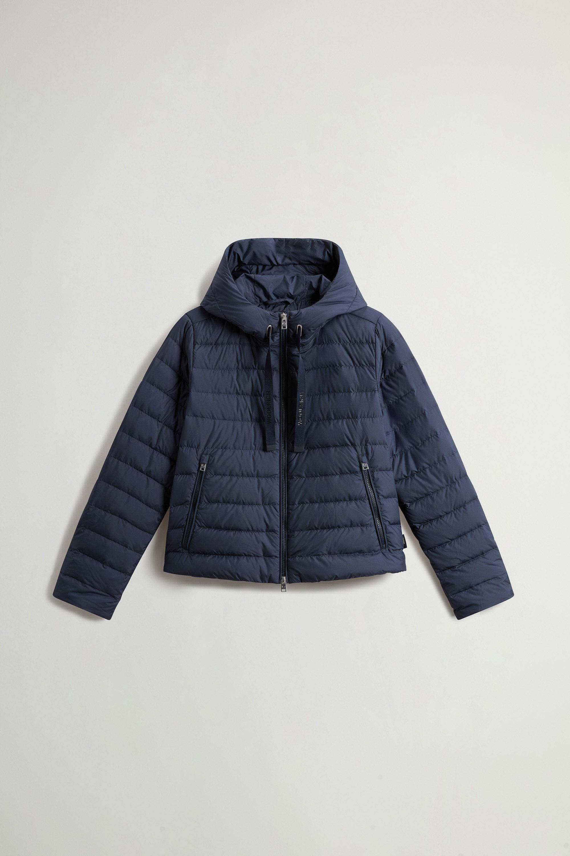 Lightweight Hooded Down Jacket in Microfiber Blue photo 9 | Woolrich