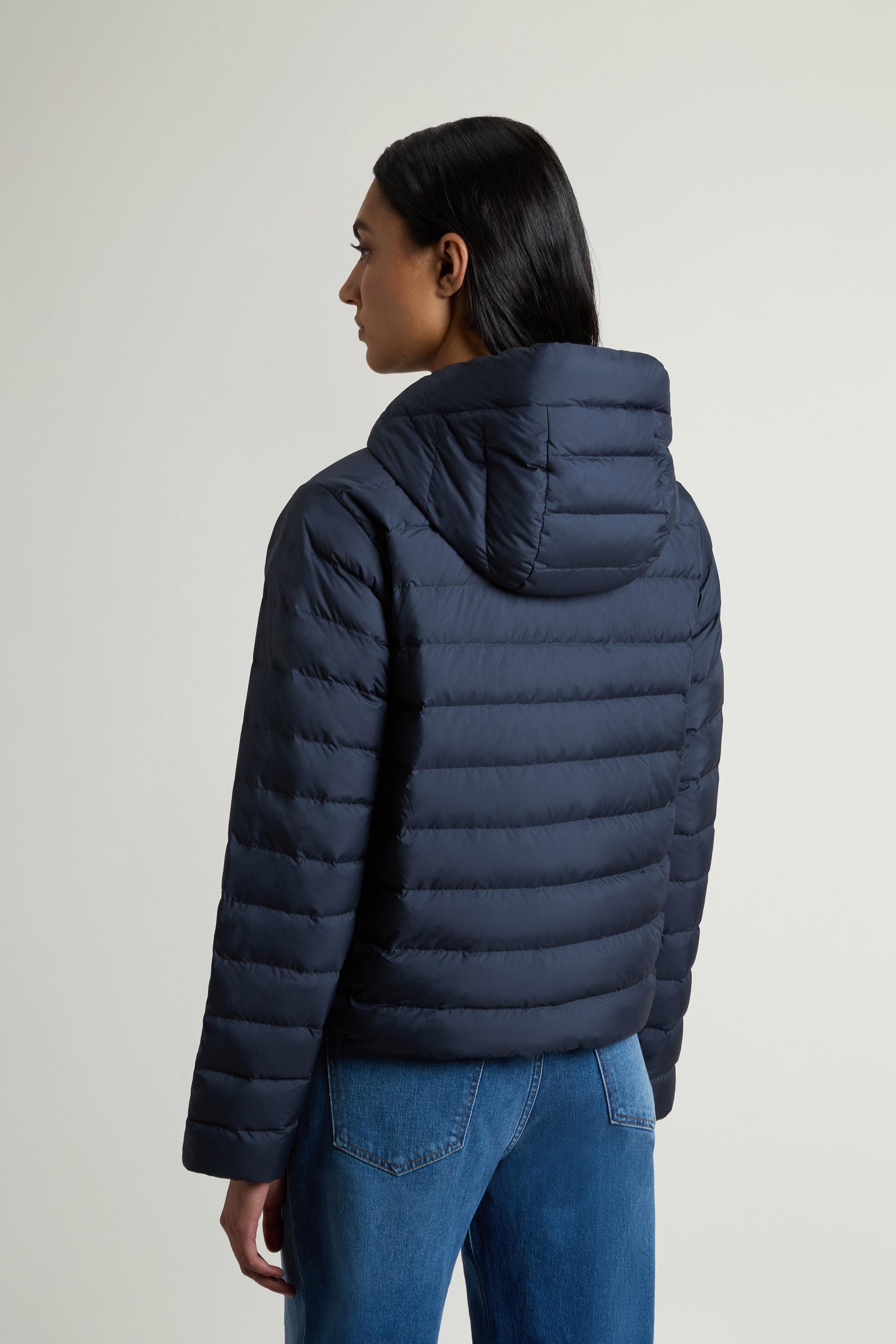 Lightweight Hooded Down Jacket in Microfiber Blue photo 6 | Woolrich