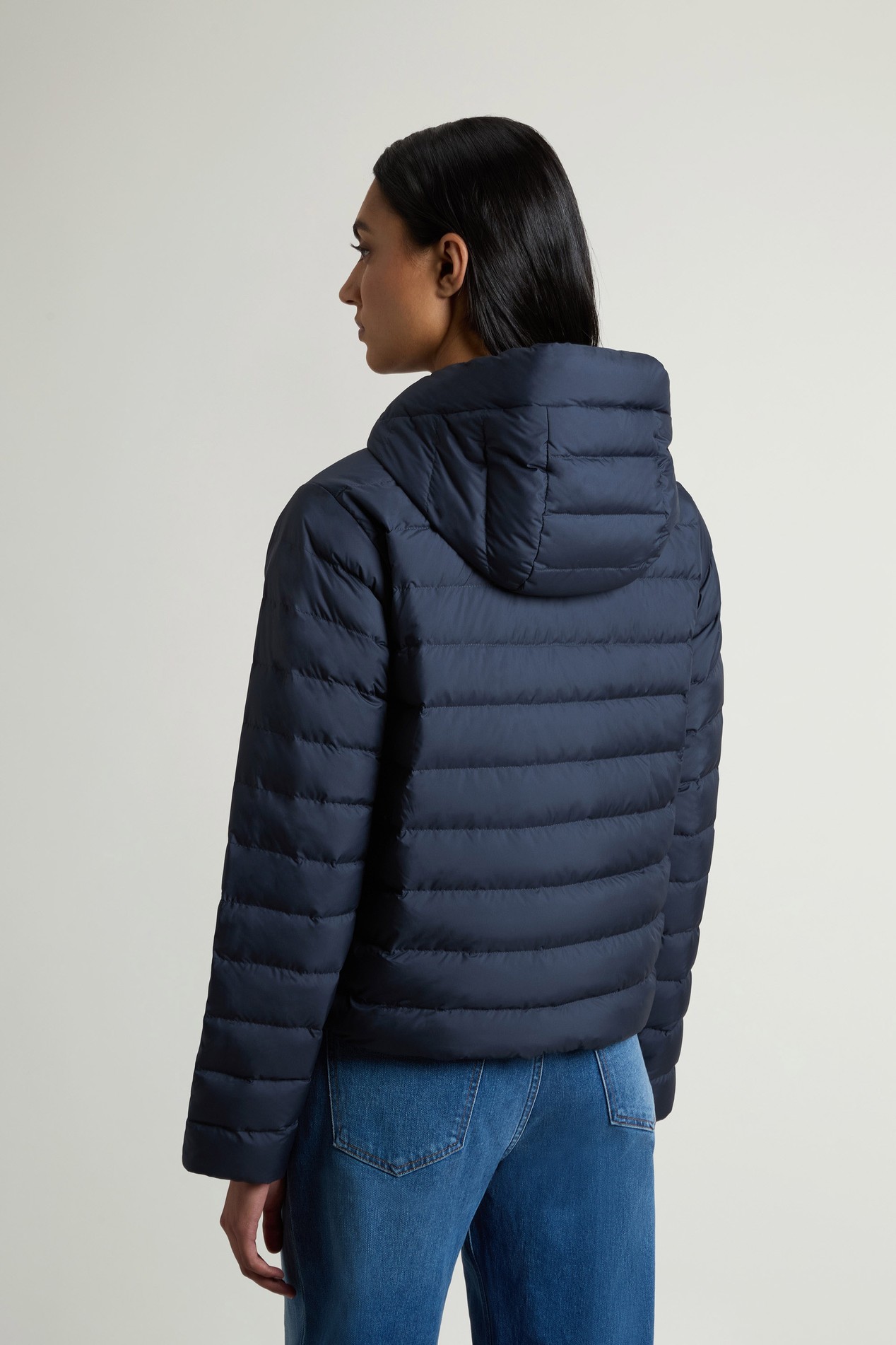 Lightweight Hooded Down Jacket in Microfiber Blue photo 6 | Woolrich