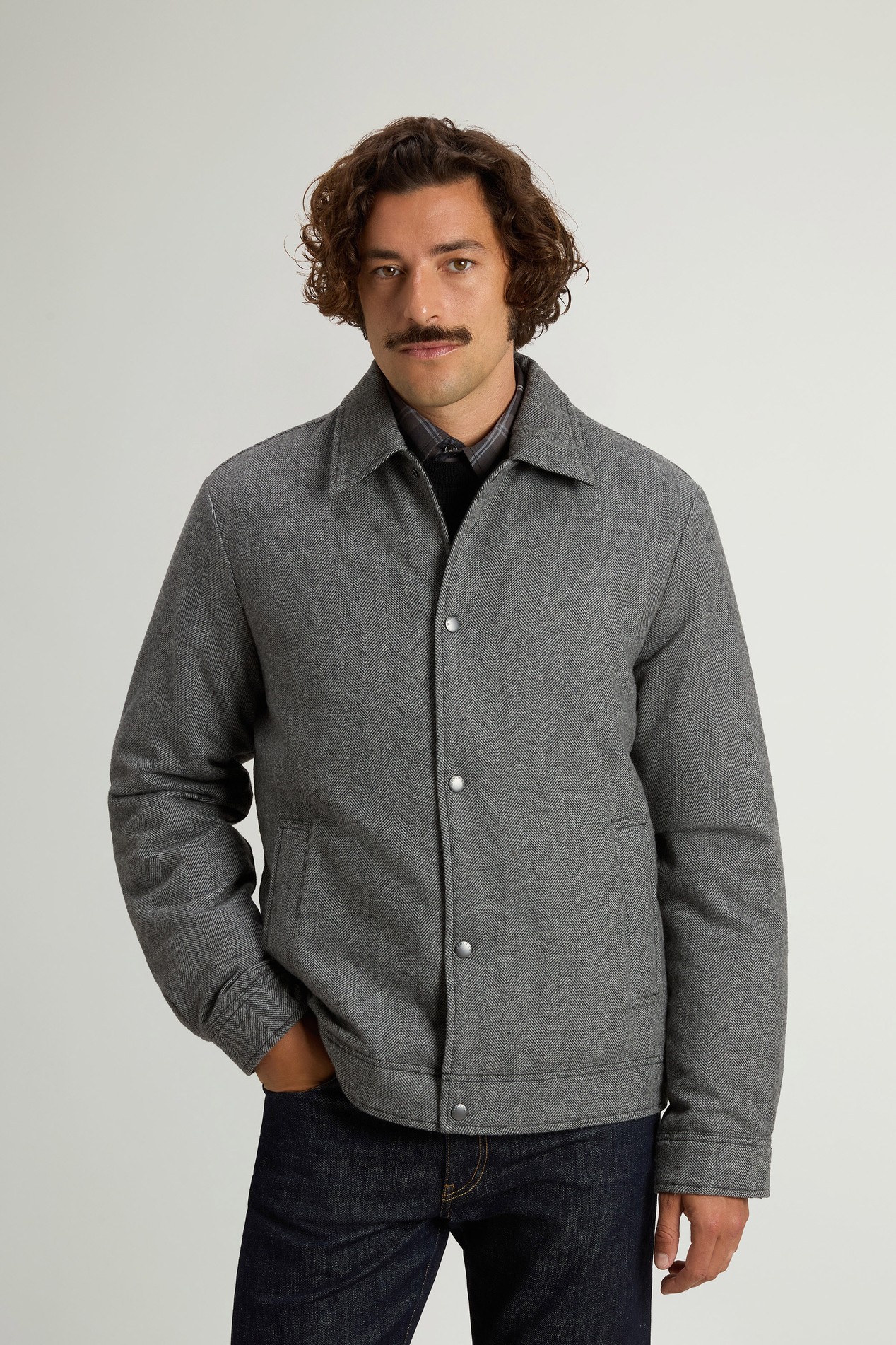 Checked Padded Overshirt in Recycled Italian Wool Blend Gray photo 1 | Woolrich