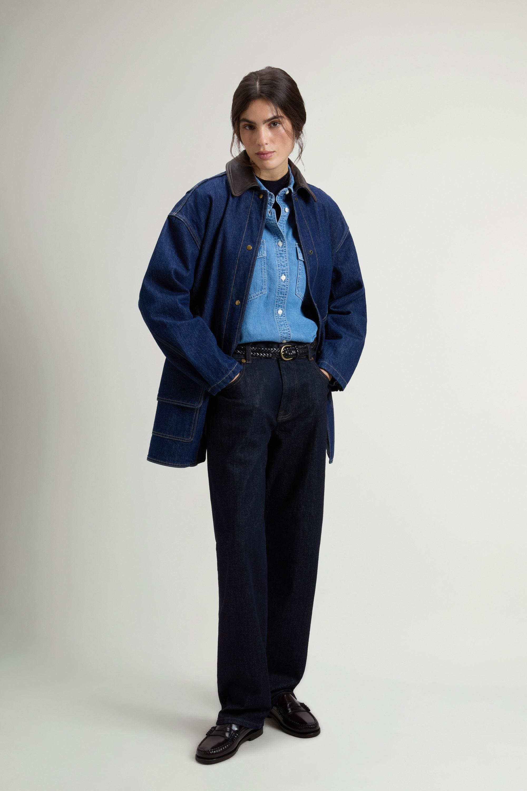 Jacket in Pure Cotton Denim with Leather Collar Blue photo 1 | Woolrich