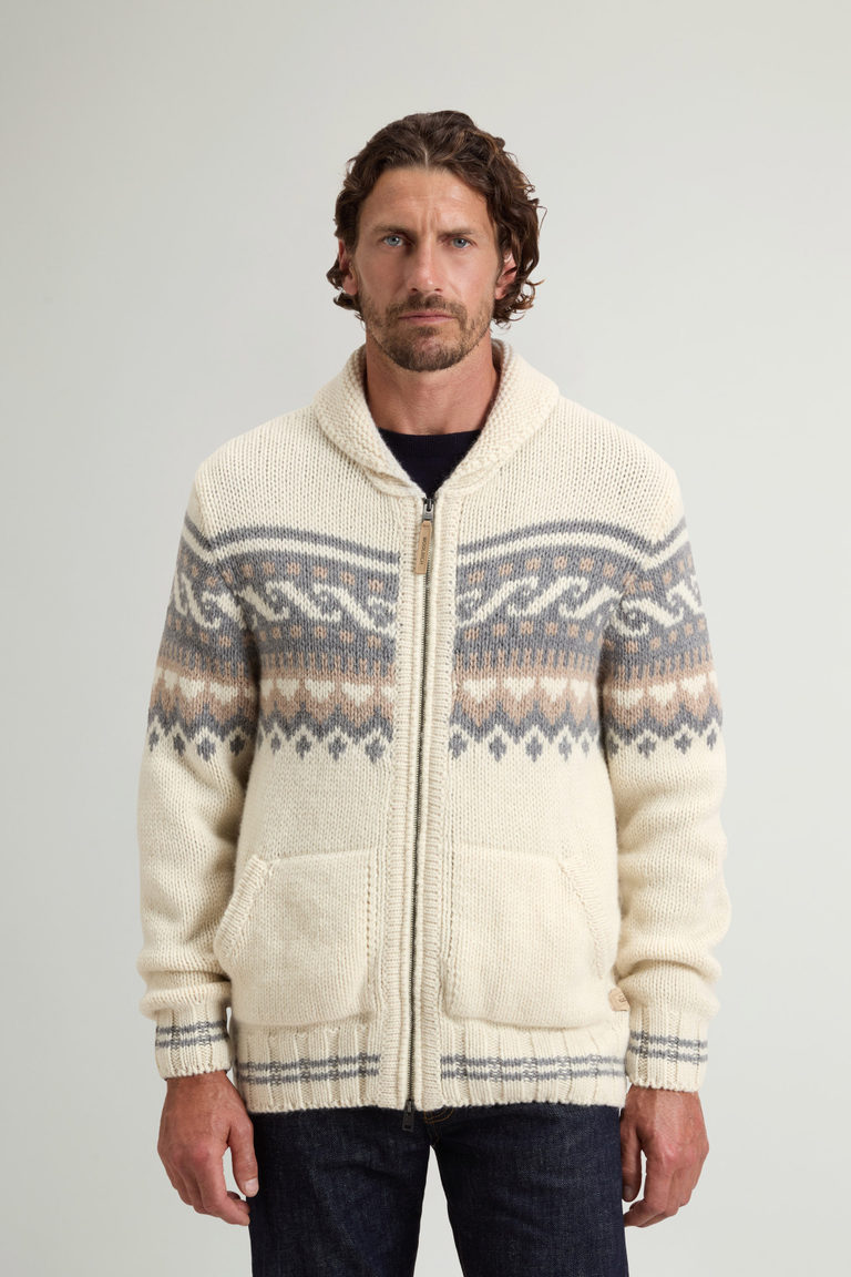Cardigan mit Fair-Isle-Muster aus Wolle und Alpaka mit durchgehendem Reißverschluss Weiß photo 1 | Woolrich